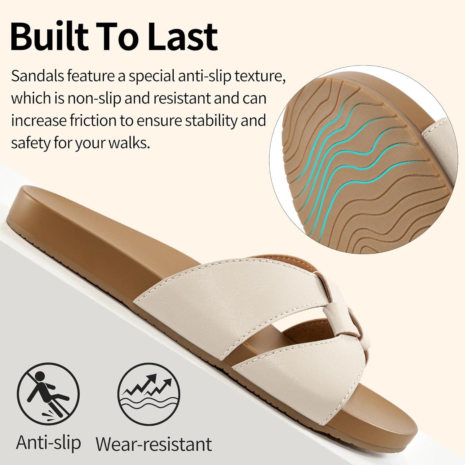 imageArch Support Sandals for Women Comfortable Dressy Summer Slides  Ladies Walking Beach Shoes Indoor OutdoorBeige