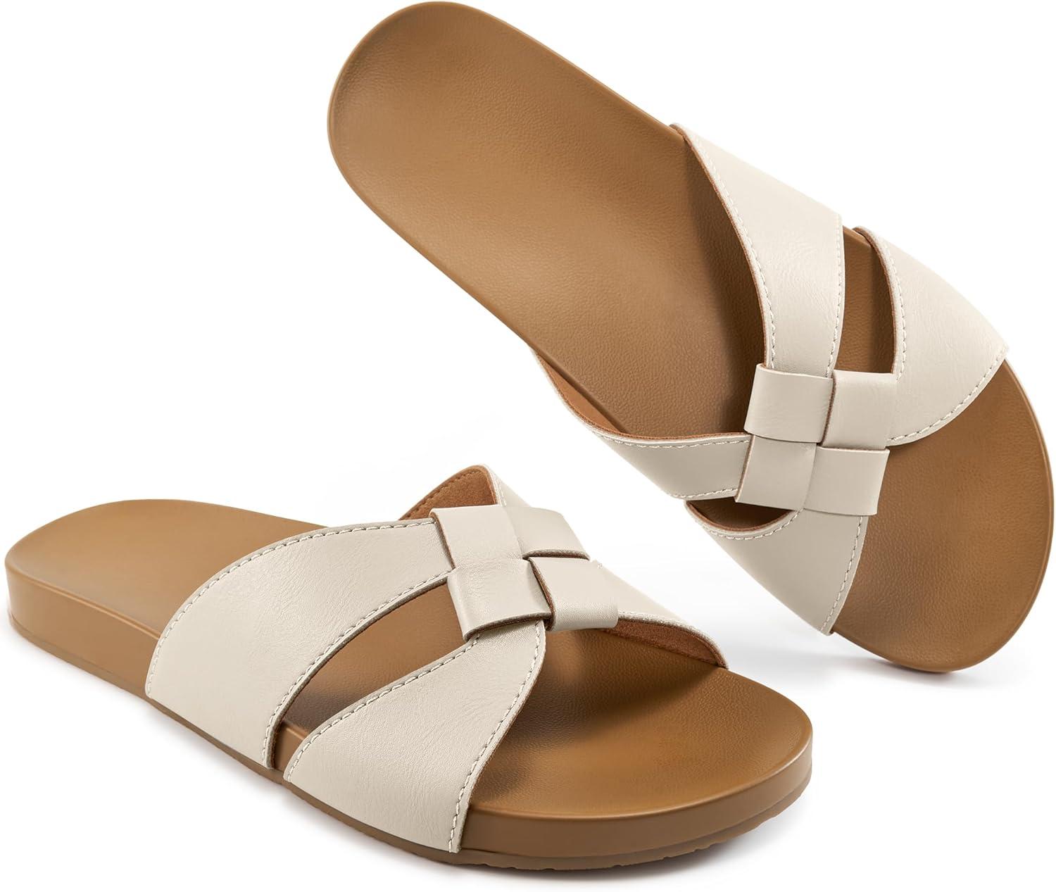 imageArch Support Sandals for Women Comfortable Dressy Summer Slides  Ladies Walking Beach Shoes Indoor OutdoorBeige