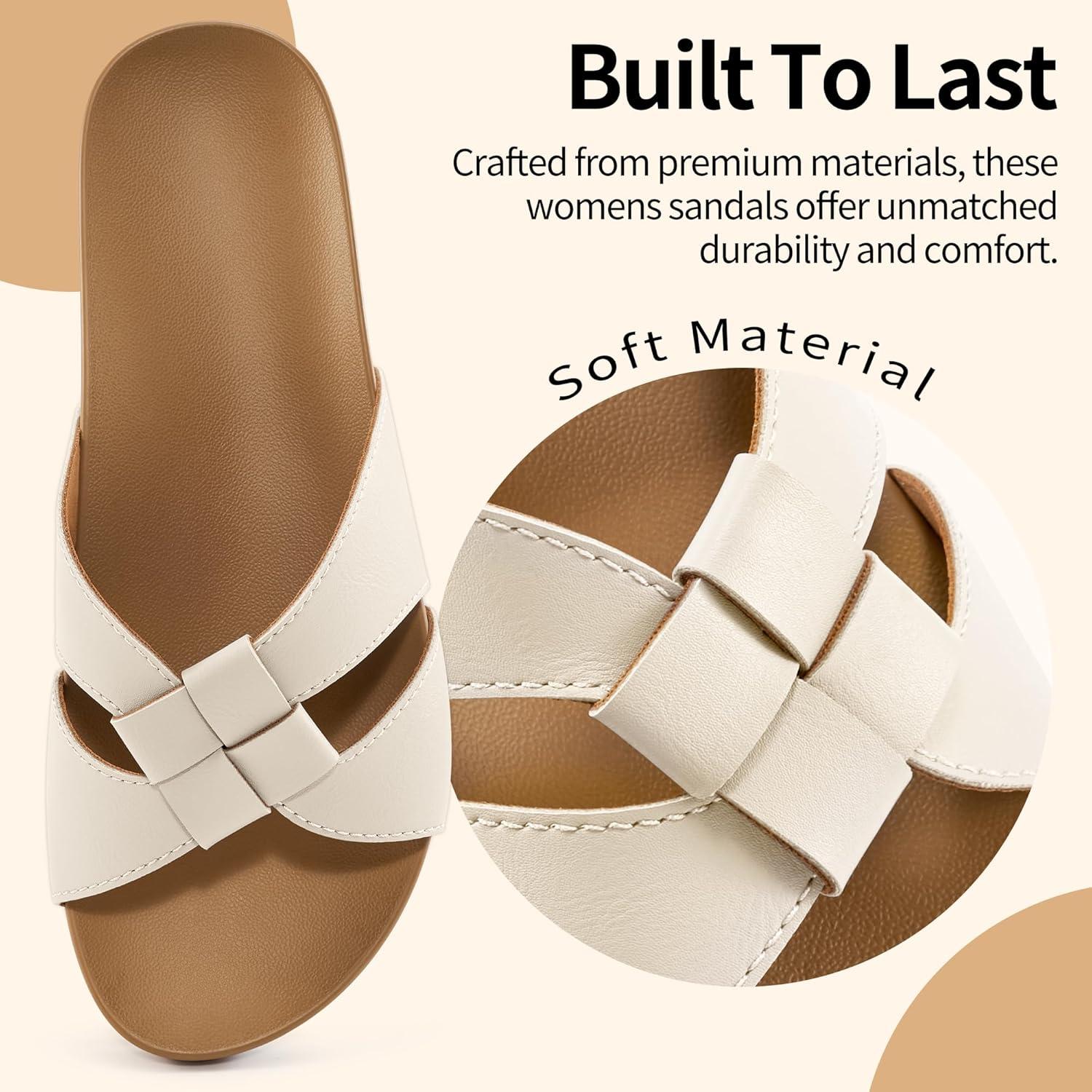 imageArch Support Sandals for Women Comfortable Dressy Summer Slides  Ladies Walking Beach Shoes Indoor OutdoorBeige