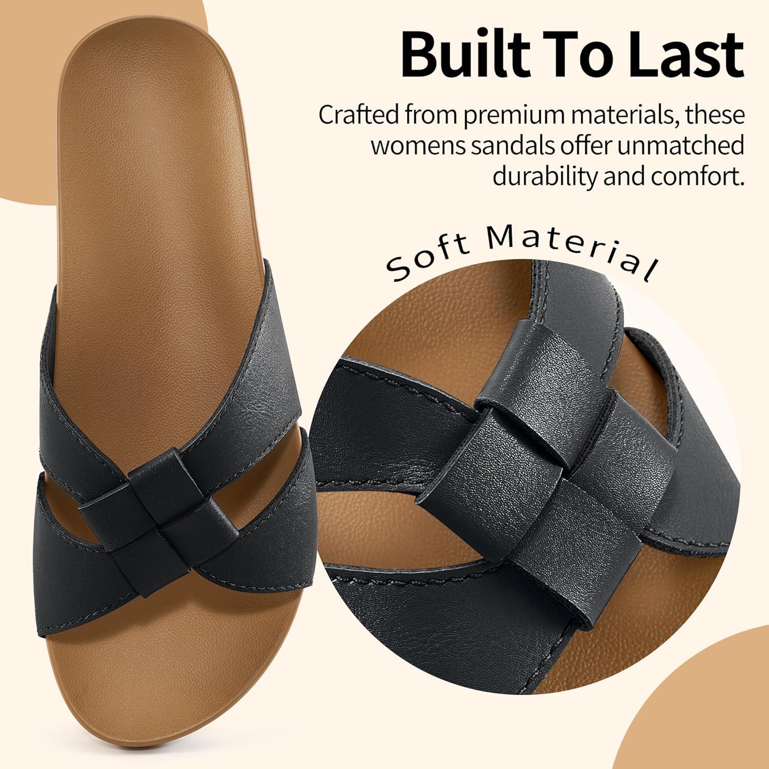 imageArch Support Sandals for Women Comfortable Dressy Summer Slides  Ladies Walking Beach Shoes Indoor OutdoorBlack