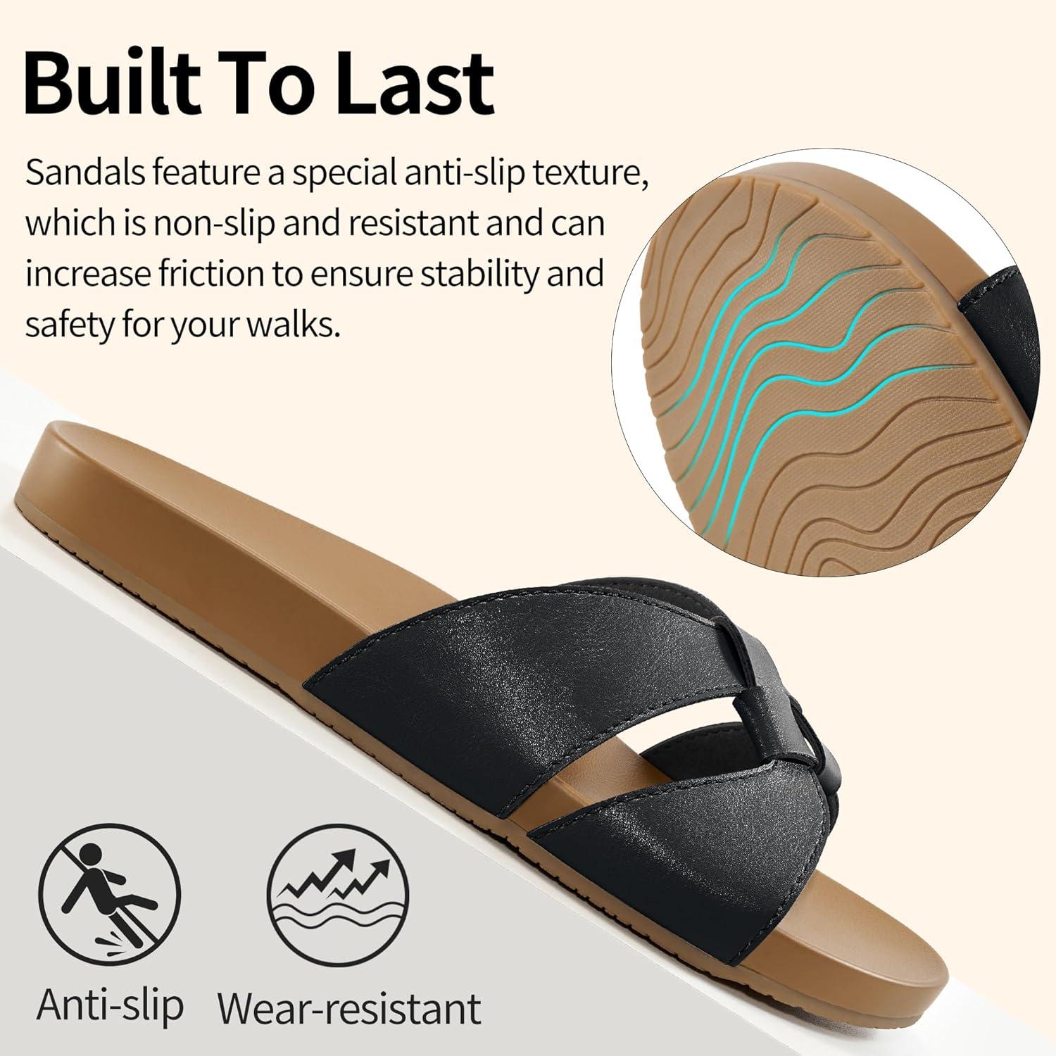 imageArch Support Sandals for Women Comfortable Dressy Summer Slides  Ladies Walking Beach Shoes Indoor OutdoorBlack
