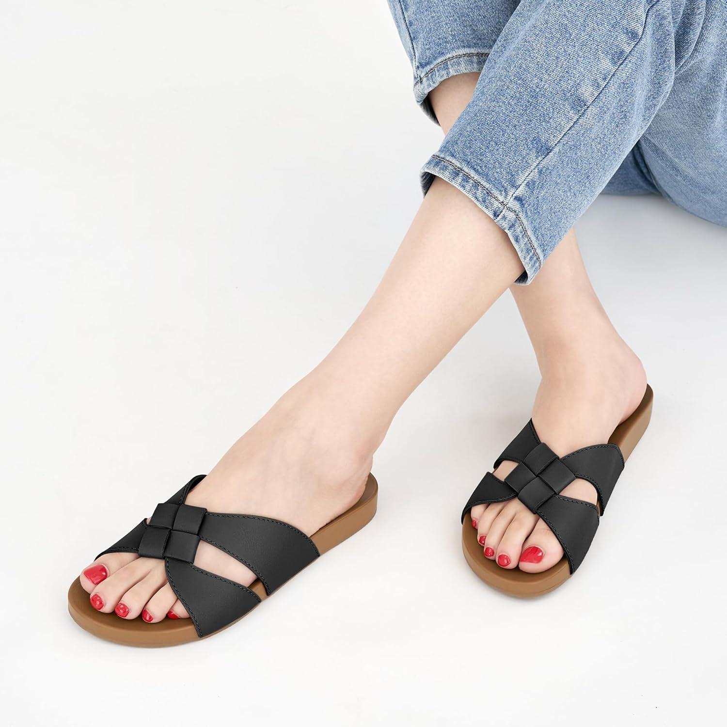 imageArch Support Sandals for Women Comfortable Dressy Summer Slides  Ladies Walking Beach Shoes Indoor OutdoorBlack