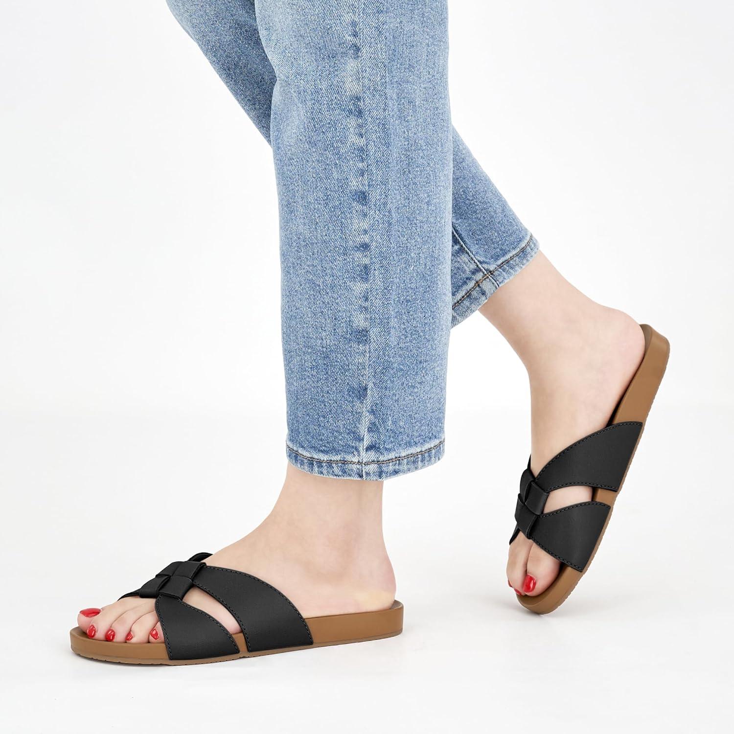 imageArch Support Sandals for Women Comfortable Dressy Summer Slides  Ladies Walking Beach Shoes Indoor OutdoorBlack