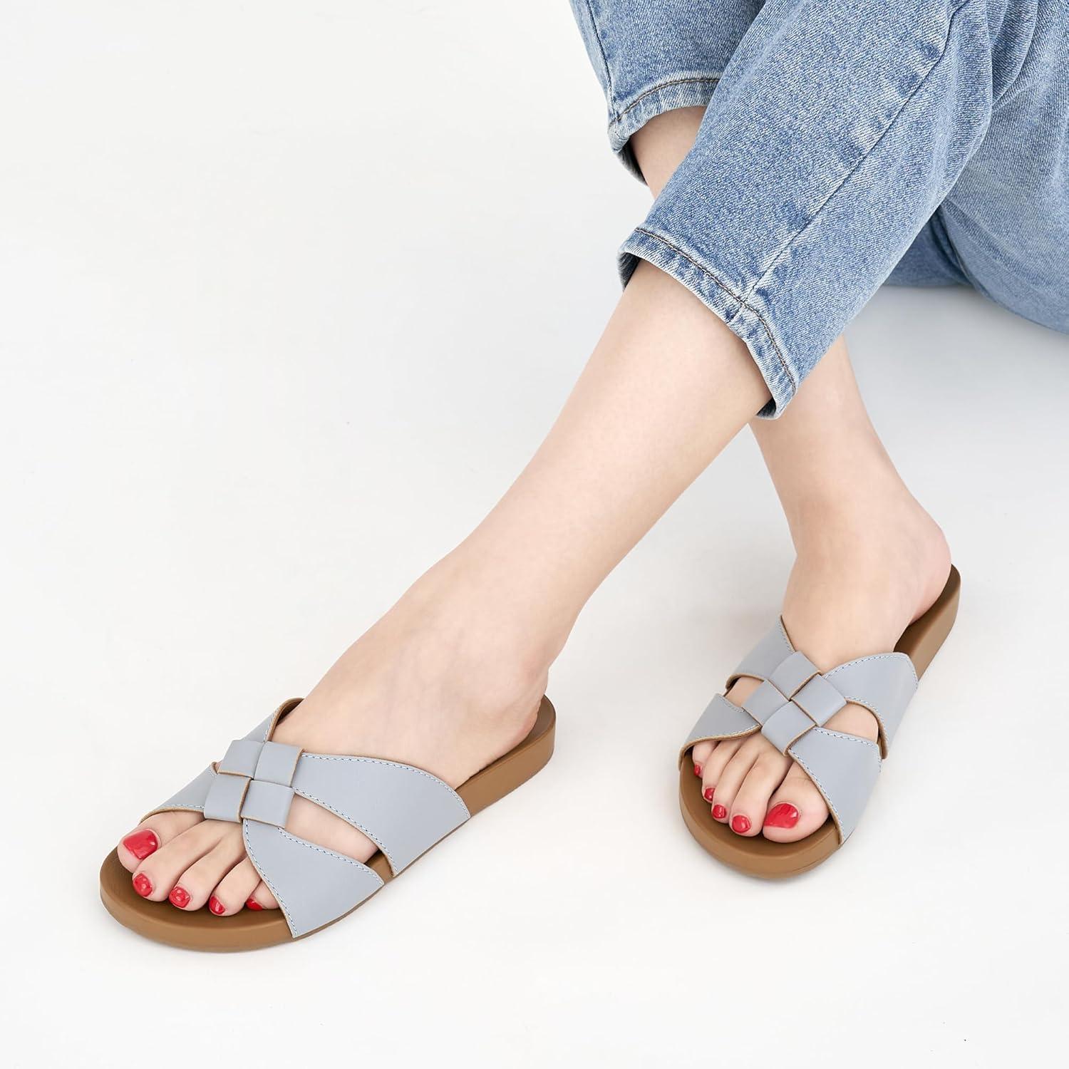 imageArch Support Sandals for Women Comfortable Dressy Summer Slides  Ladies Walking Beach Shoes Indoor OutdoorGrey