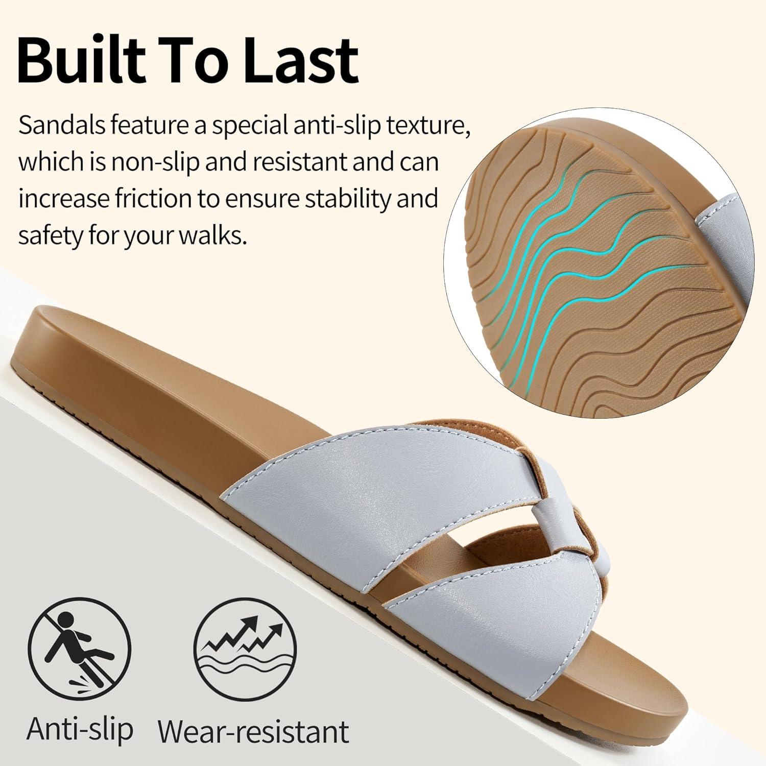 imageArch Support Sandals for Women Comfortable Dressy Summer Slides  Ladies Walking Beach Shoes Indoor OutdoorGrey