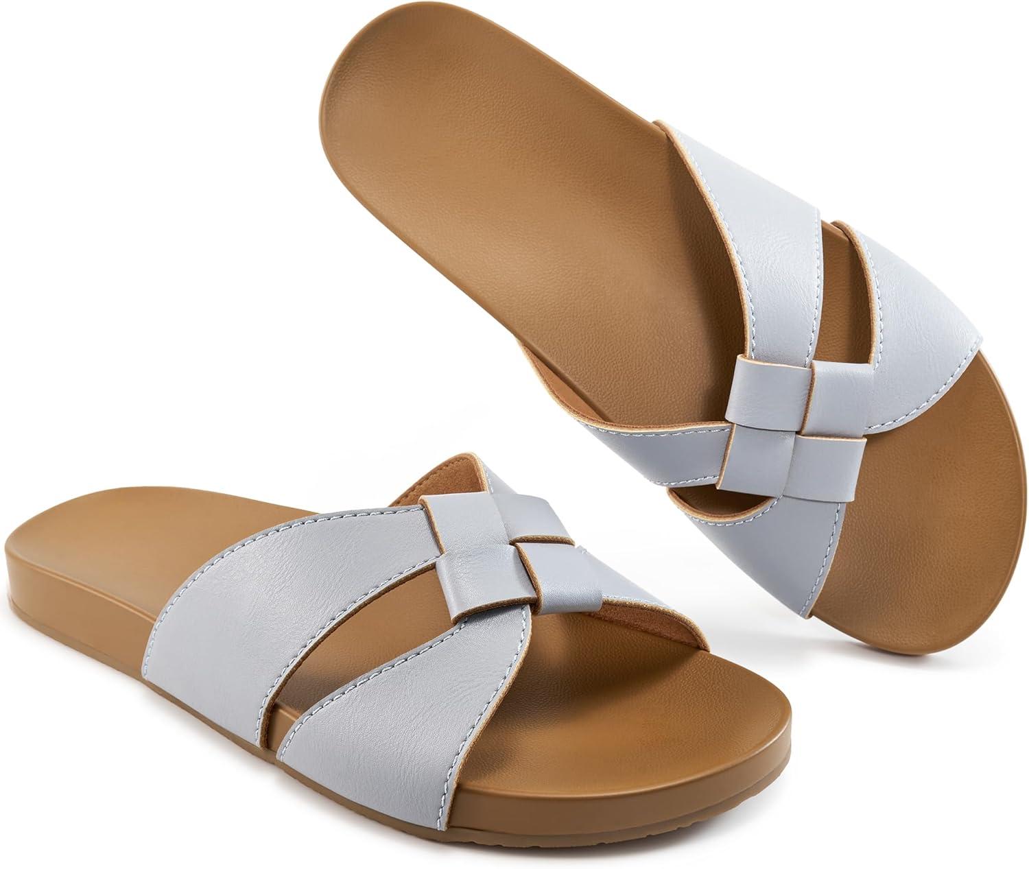 imageArch Support Sandals for Women Comfortable Dressy Summer Slides  Ladies Walking Beach Shoes Indoor OutdoorGrey