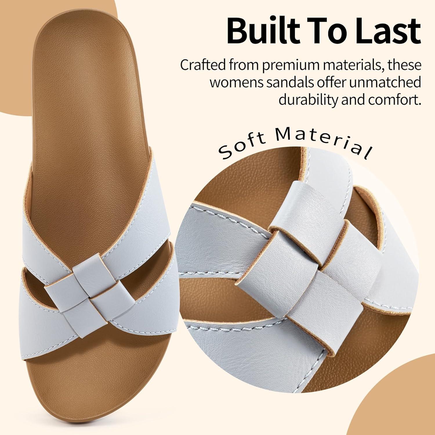 imageArch Support Sandals for Women Comfortable Dressy Summer Slides  Ladies Walking Beach Shoes Indoor OutdoorGrey