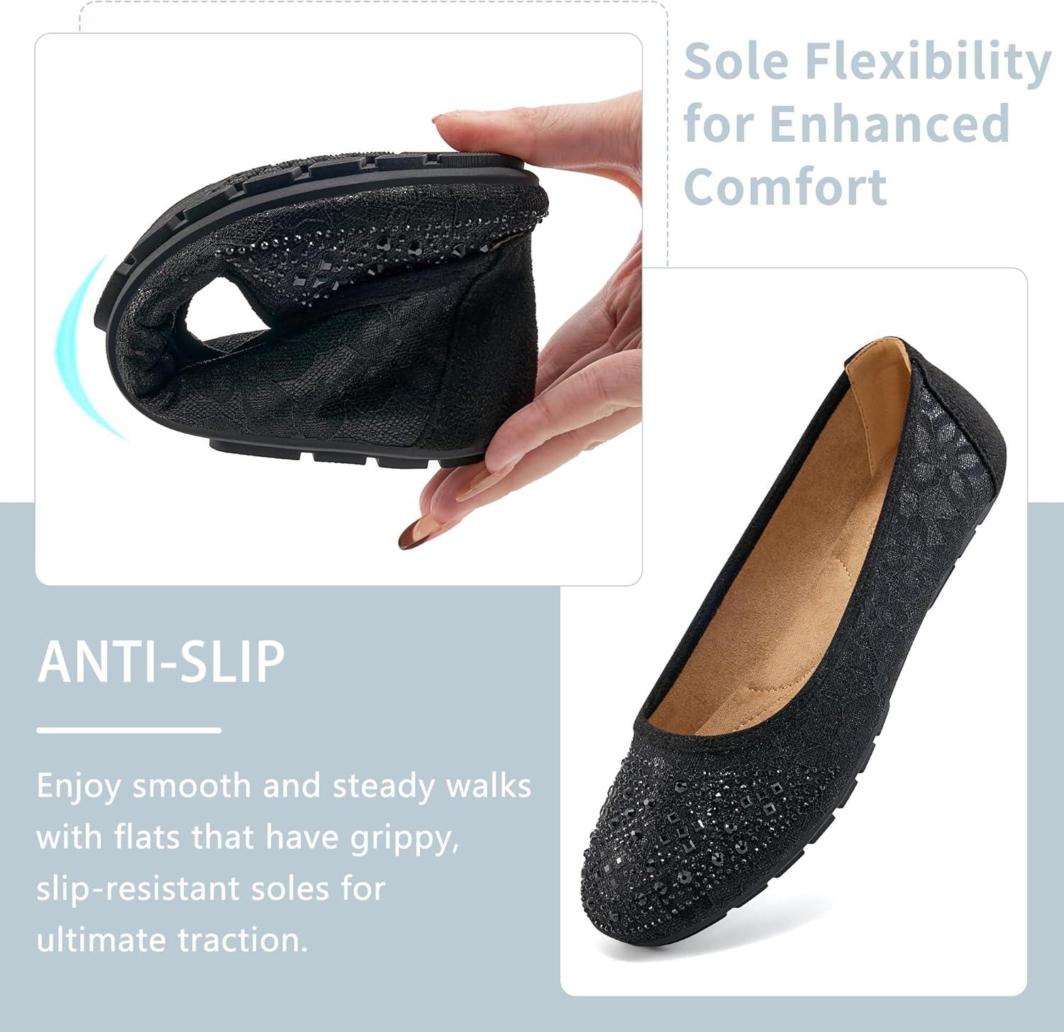 imageBallet Flats for Women Dressy  Comfortable Dress Rhinestone Lace Wedding Flat for 2025  Ladies Slip On Walking Office ShoesBlack