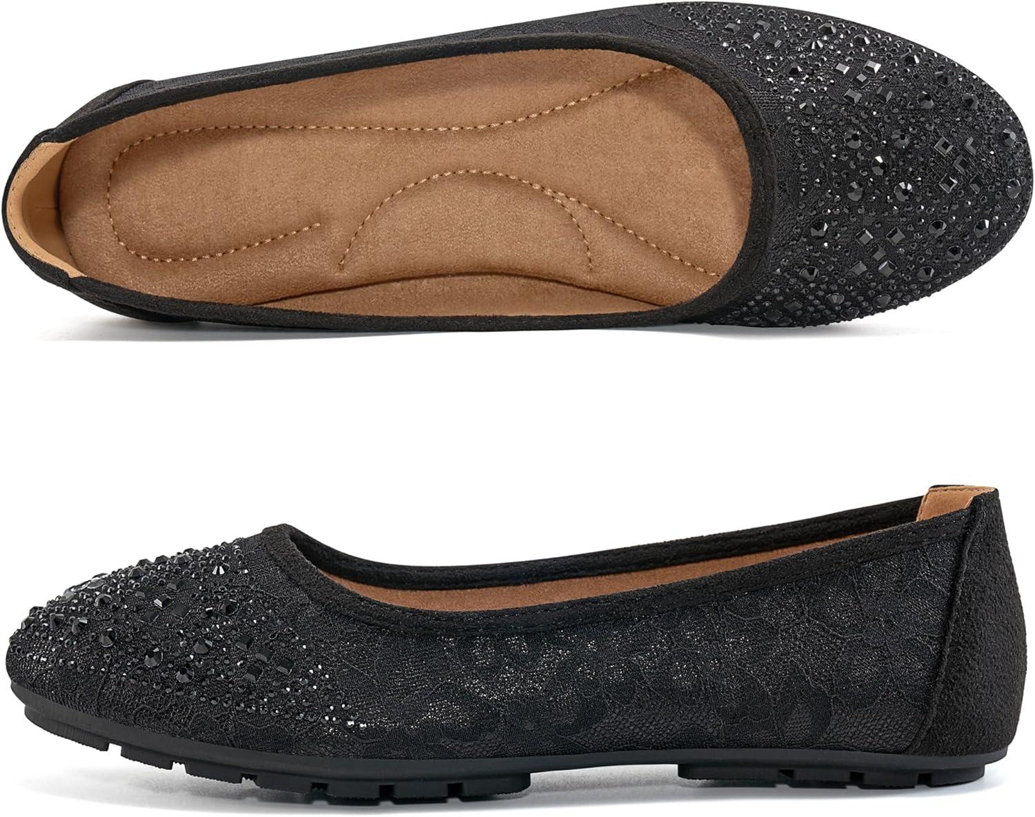 imageBallet Flats for Women Dressy  Comfortable Dress Rhinestone Lace Wedding Flat for 2025  Ladies Slip On Walking Office ShoesBlack