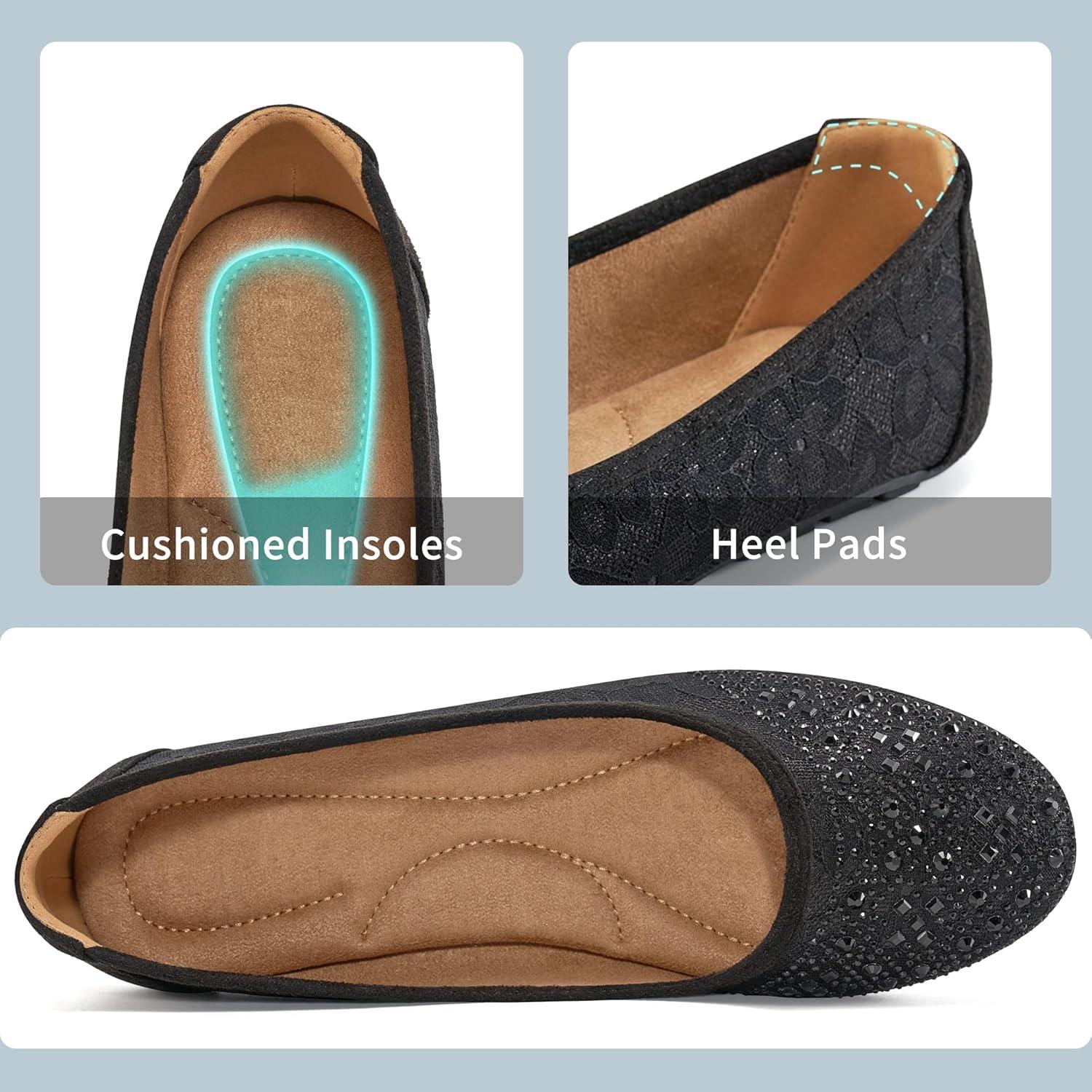 imageBallet Flats for Women Dressy  Comfortable Dress Rhinestone Lace Wedding Flat for 2025  Ladies Slip On Walking Office ShoesBlack
