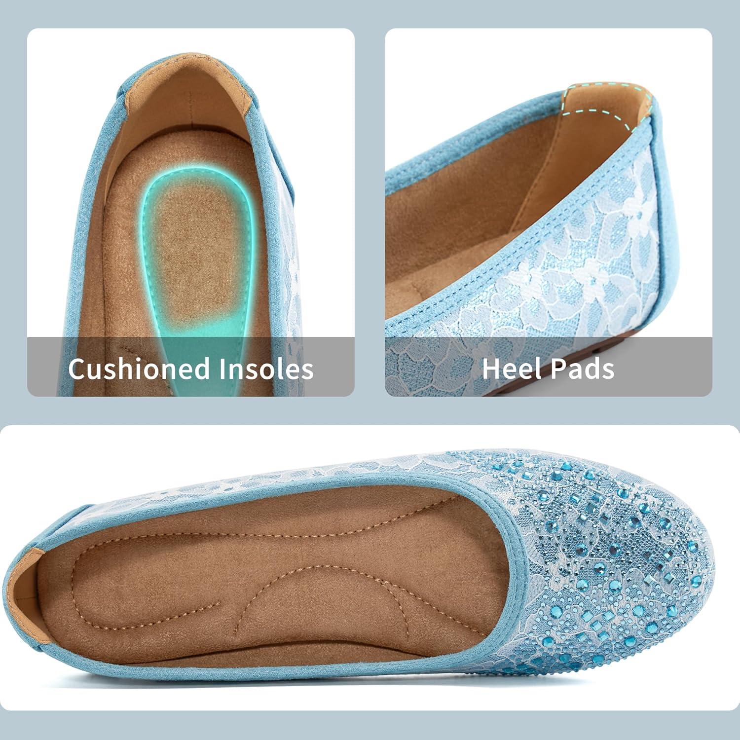 imageBallet Flats for Women Dressy  Comfortable Dress Rhinestone Lace Wedding Flat for 2025  Ladies Slip On Walking Office ShoesBlue