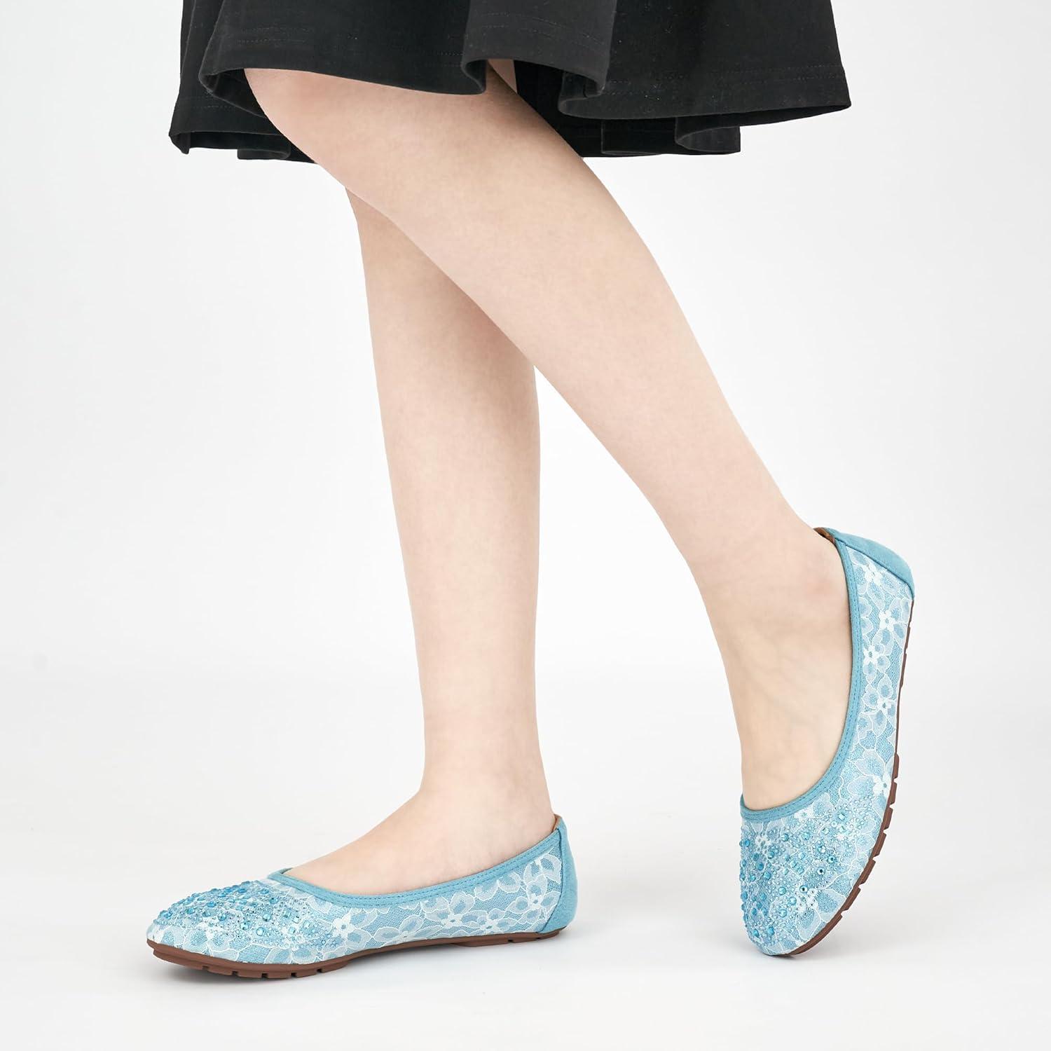 imageBallet Flats for Women Dressy  Comfortable Dress Rhinestone Lace Wedding Flat for 2025  Ladies Slip On Walking Office ShoesBlue