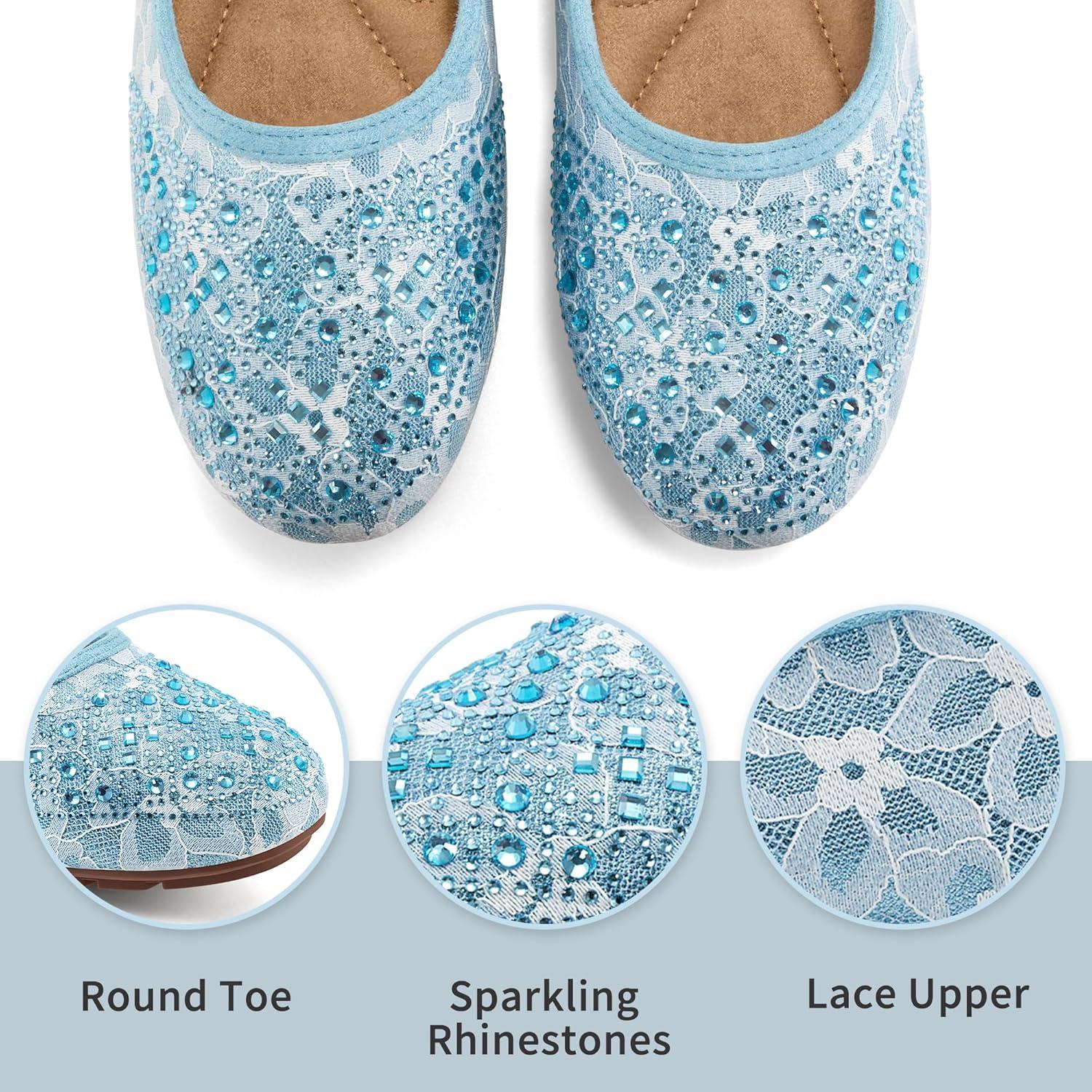imageBallet Flats for Women Dressy  Comfortable Dress Rhinestone Lace Wedding Flat for 2025  Ladies Slip On Walking Office ShoesBlue