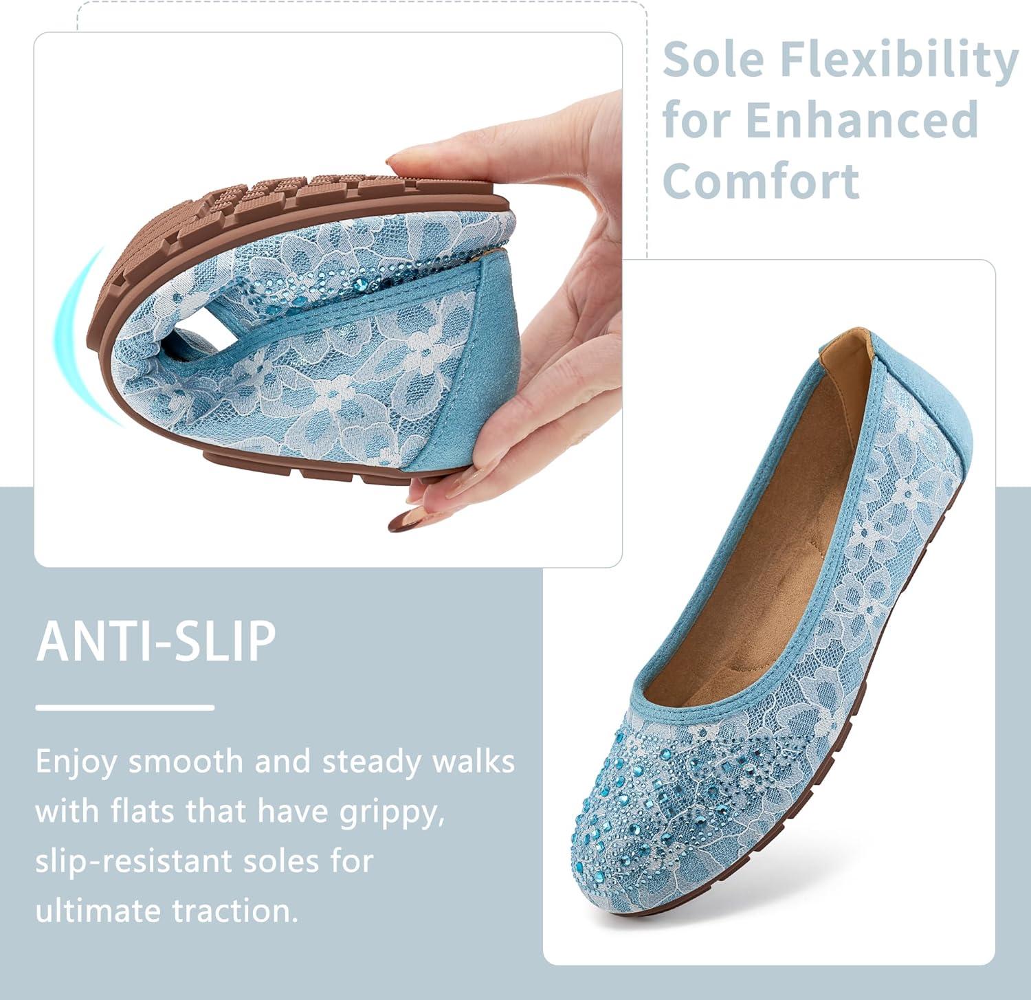 imageBallet Flats for Women Dressy  Comfortable Dress Rhinestone Lace Wedding Flat for 2025  Ladies Slip On Walking Office ShoesBlue