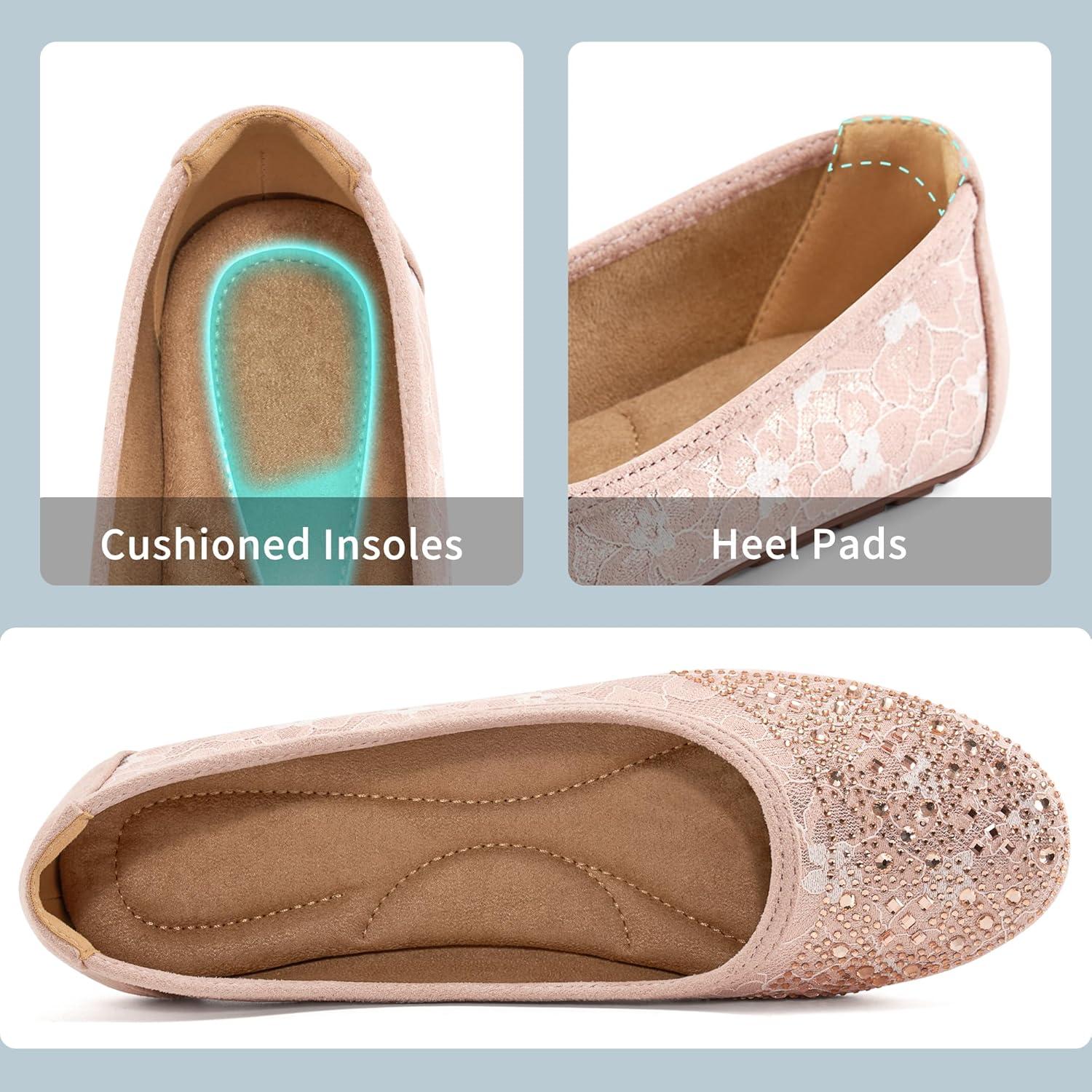 imageBallet Flats for Women Dressy  Comfortable Dress Rhinestone Lace Wedding Flat for 2025  Ladies Slip On Walking Office ShoesPink