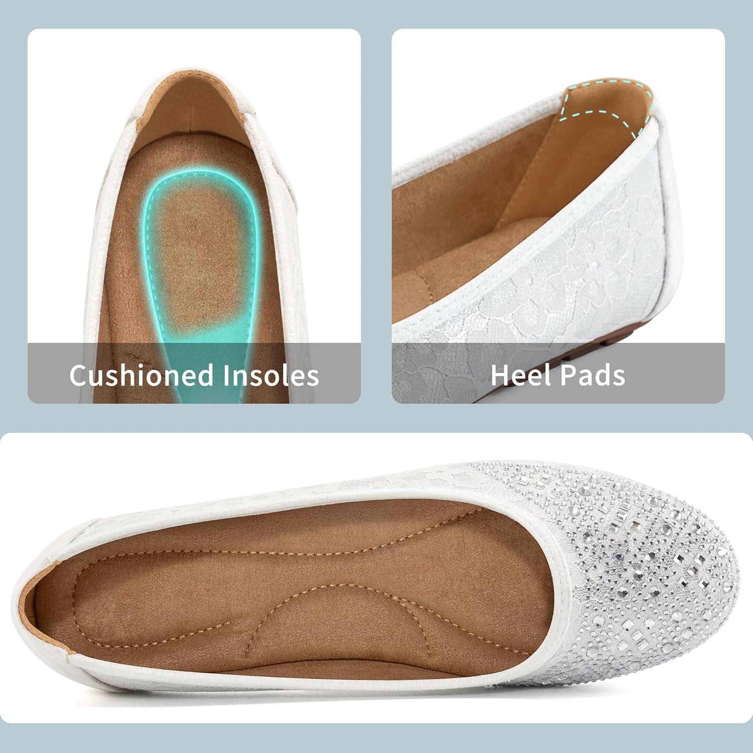 imageBallet Flats for Women Dressy  Comfortable Dress Rhinestone Lace Wedding Flat for 2025  Ladies Slip On Walking Office ShoesWhite