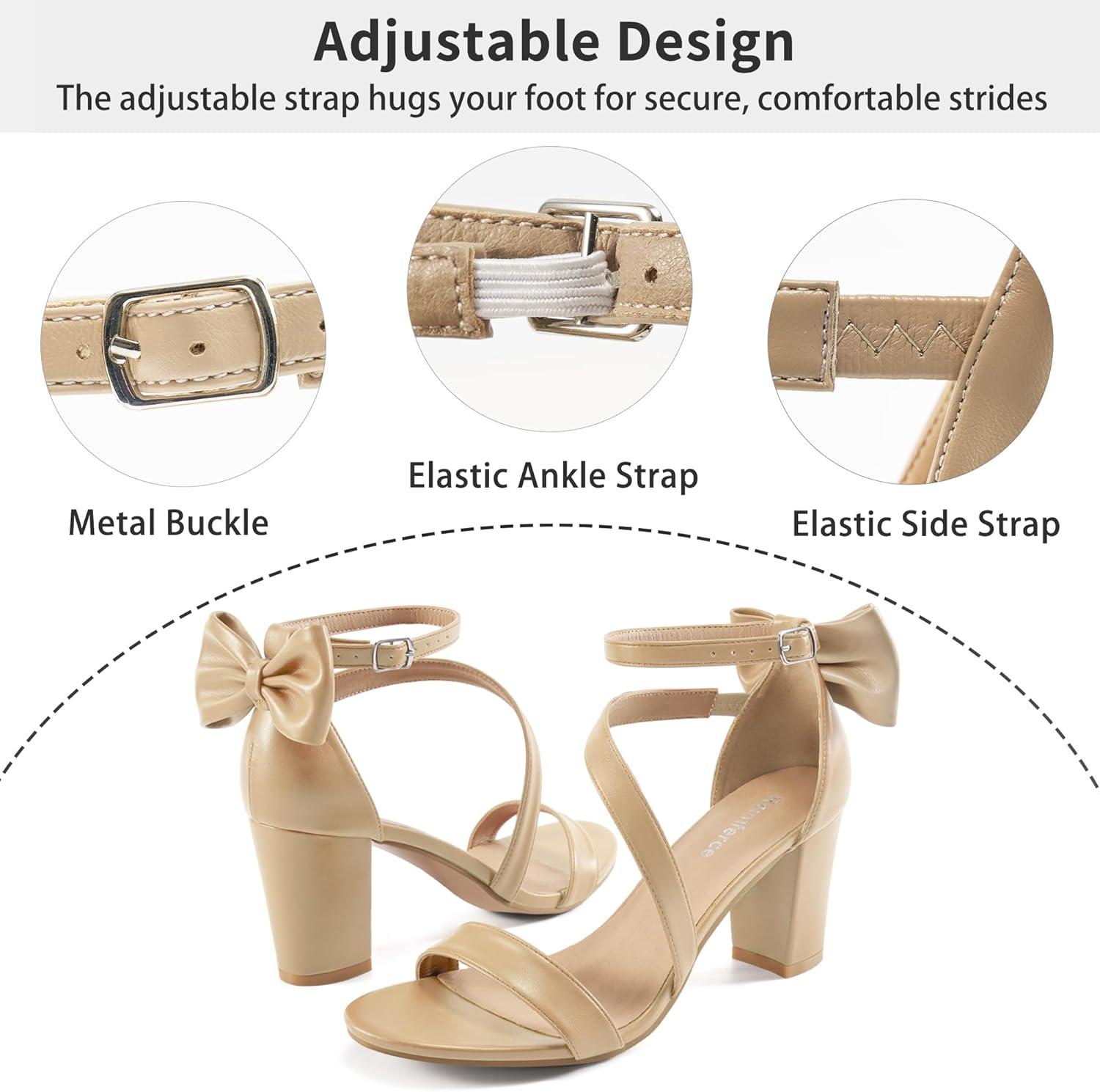 imageChunky Heels for Women Wedding Comfortable Ladies Bow Heel Sandals for Prom Party  Bridal Dressy Walking ShoesBeige