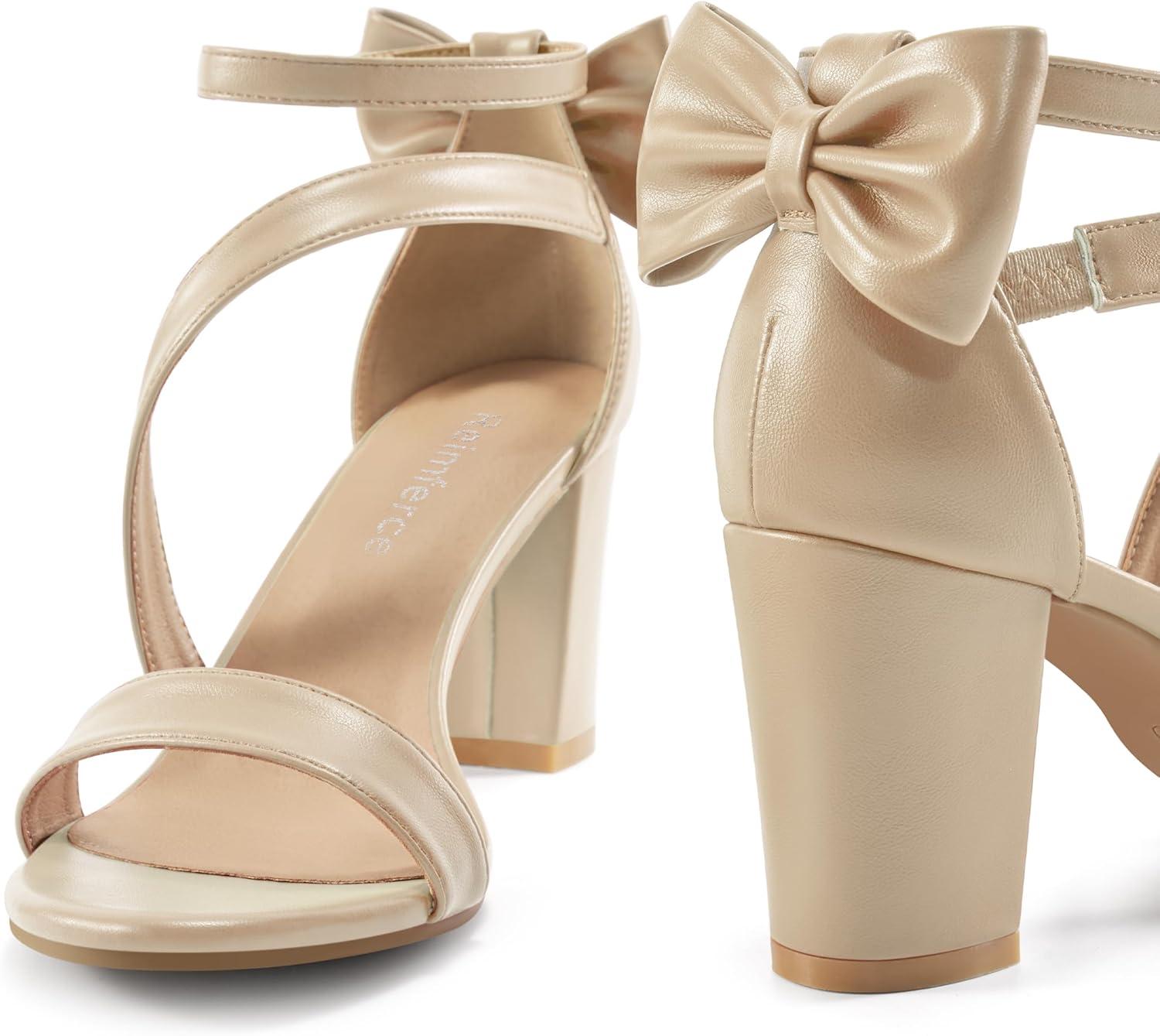 imageChunky Heels for Women Wedding Comfortable Ladies Bow Heel Sandals for Prom Party  Bridal Dressy Walking ShoesBeige