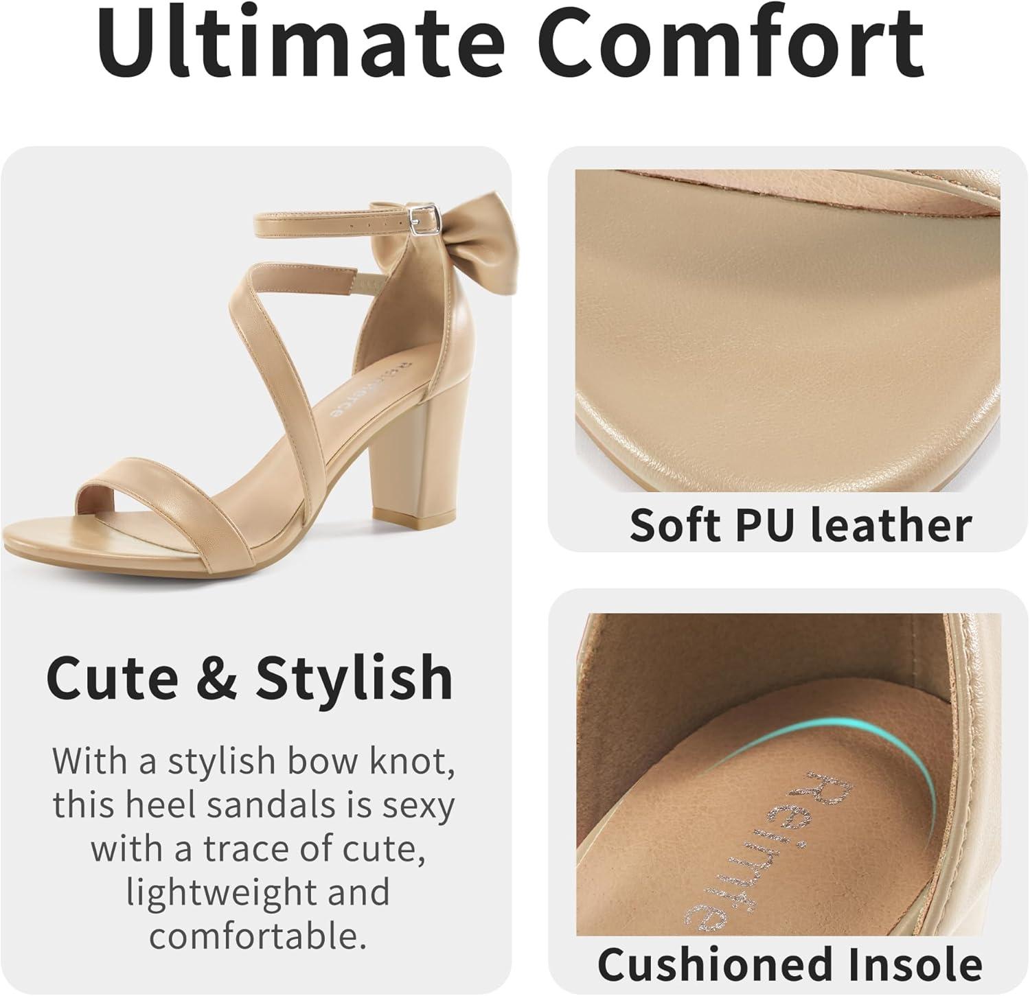 imageChunky Heels for Women Wedding Comfortable Ladies Bow Heel Sandals for Prom Party  Bridal Dressy Walking ShoesBeige