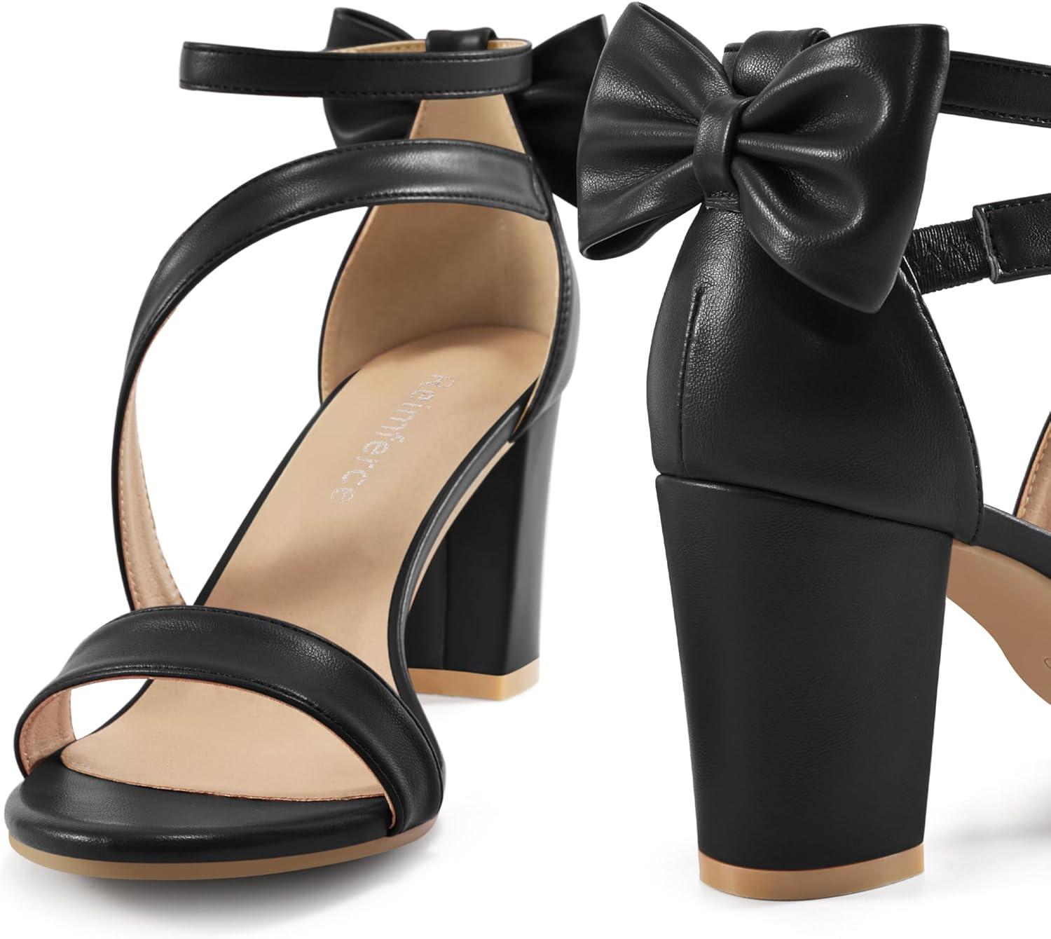 imageChunky Heels for Women Wedding Comfortable Ladies Bow Heel Sandals for Prom Party  Bridal Dressy Walking ShoesBlack