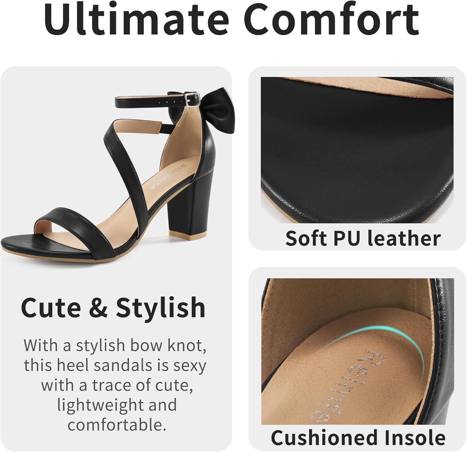 imageChunky Heels for Women Wedding Comfortable Ladies Bow Heel Sandals for Prom Party  Bridal Dressy Walking ShoesBlack
