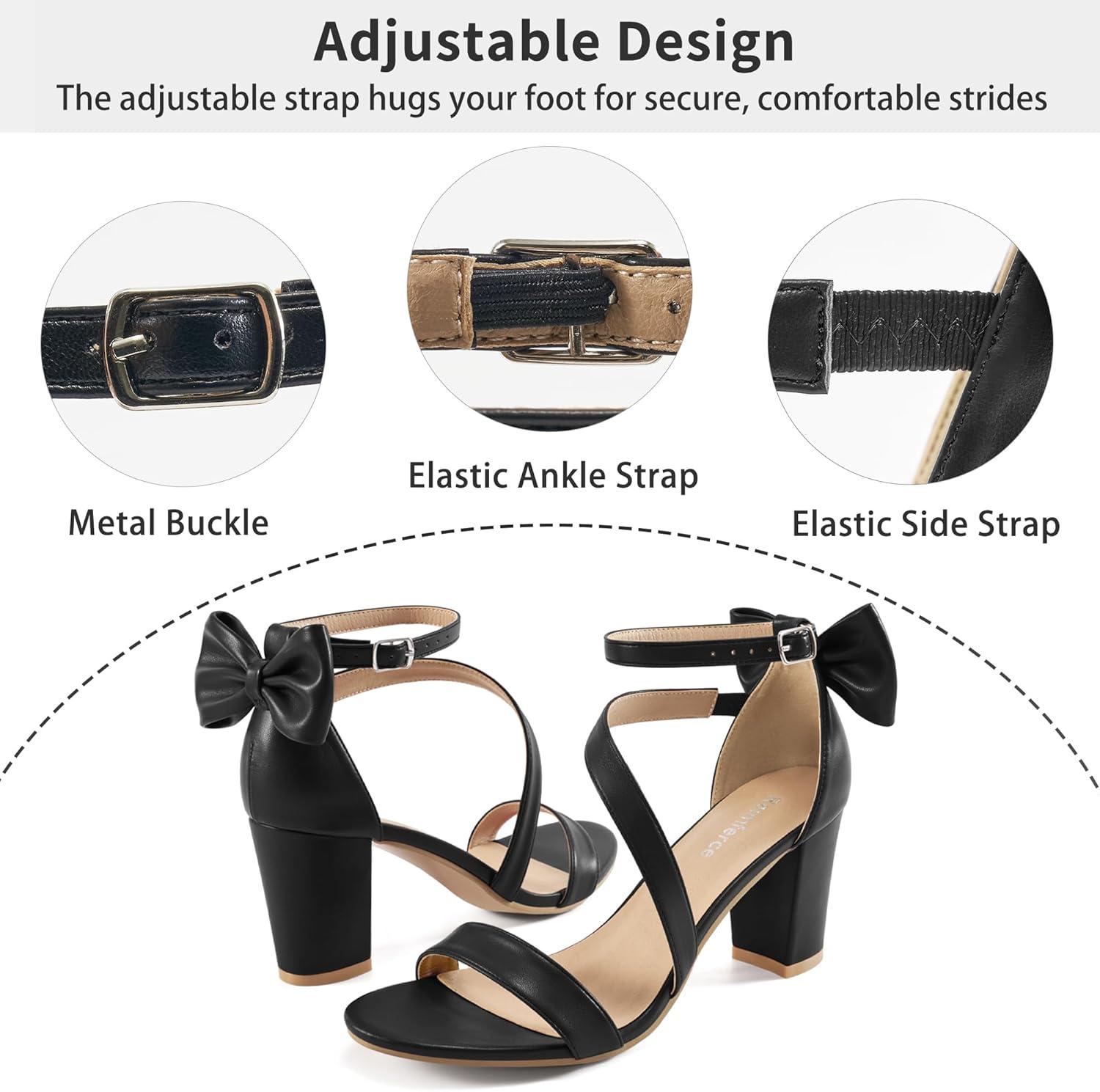 imageChunky Heels for Women Wedding Comfortable Ladies Bow Heel Sandals for Prom Party  Bridal Dressy Walking ShoesBlack