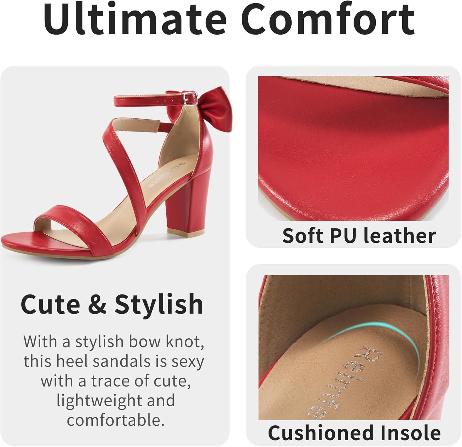imageChunky Heels for Women Wedding Comfortable Ladies Bow Heel Sandals for Prom Party  Bridal Dressy Walking ShoesRed