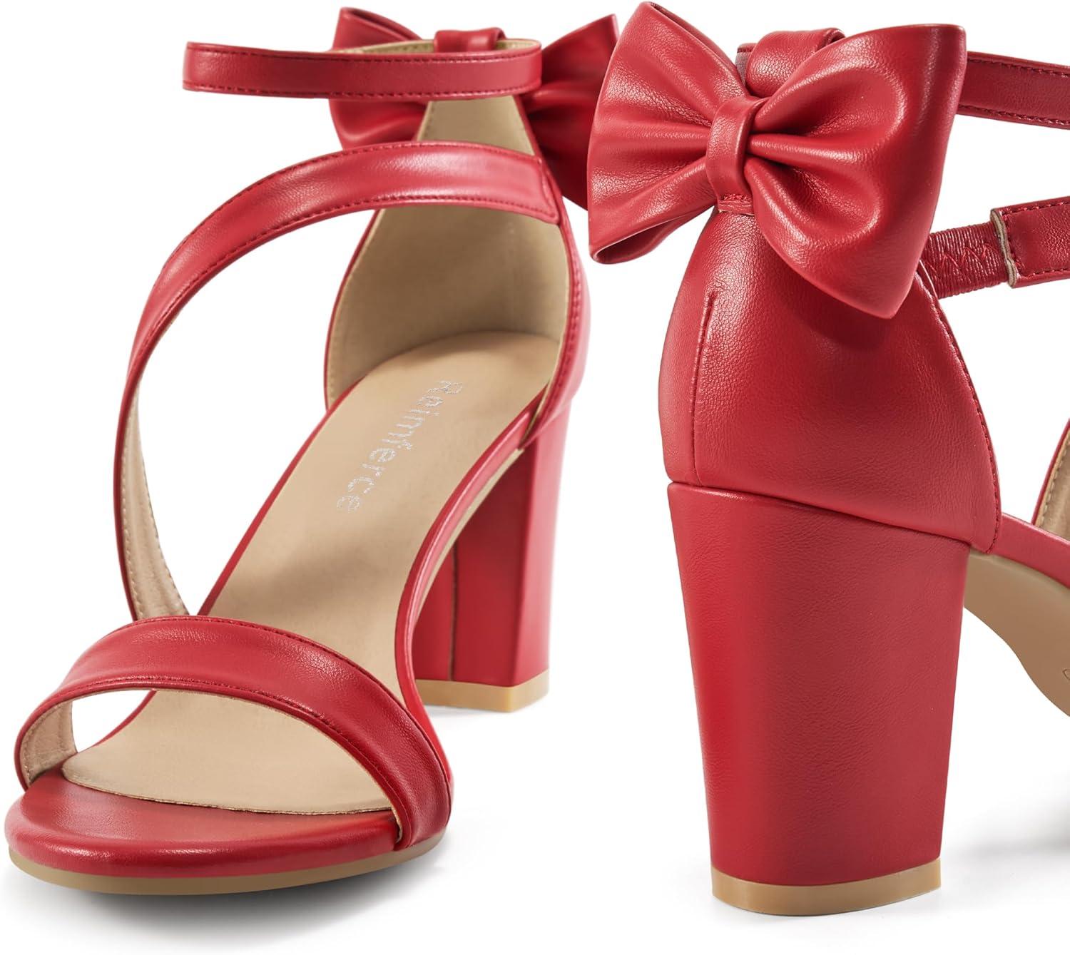 imageChunky Heels for Women Wedding Comfortable Ladies Bow Heel Sandals for Prom Party  Bridal Dressy Walking ShoesRed