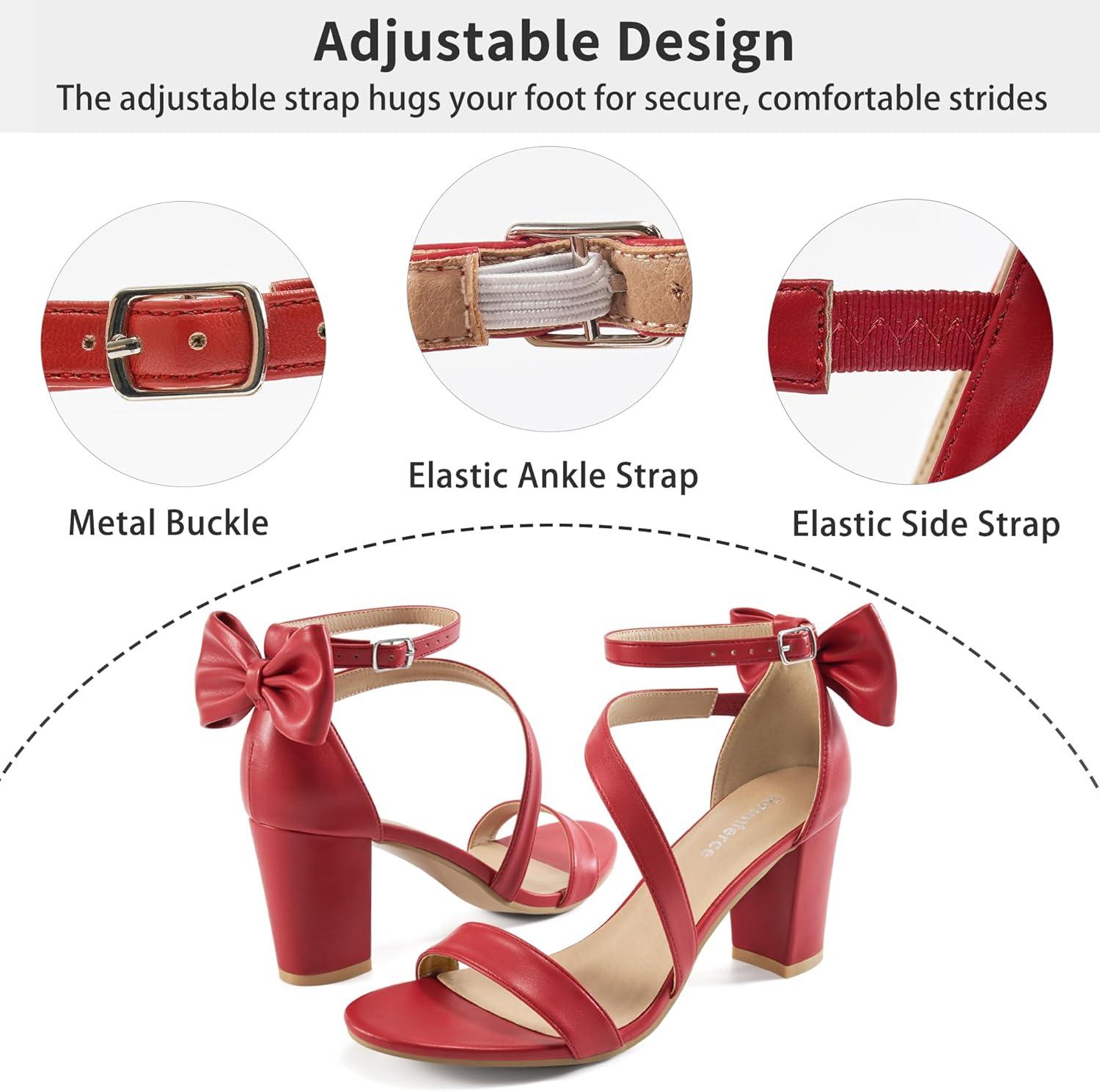 imageChunky Heels for Women Wedding Comfortable Ladies Bow Heel Sandals for Prom Party  Bridal Dressy Walking ShoesRed