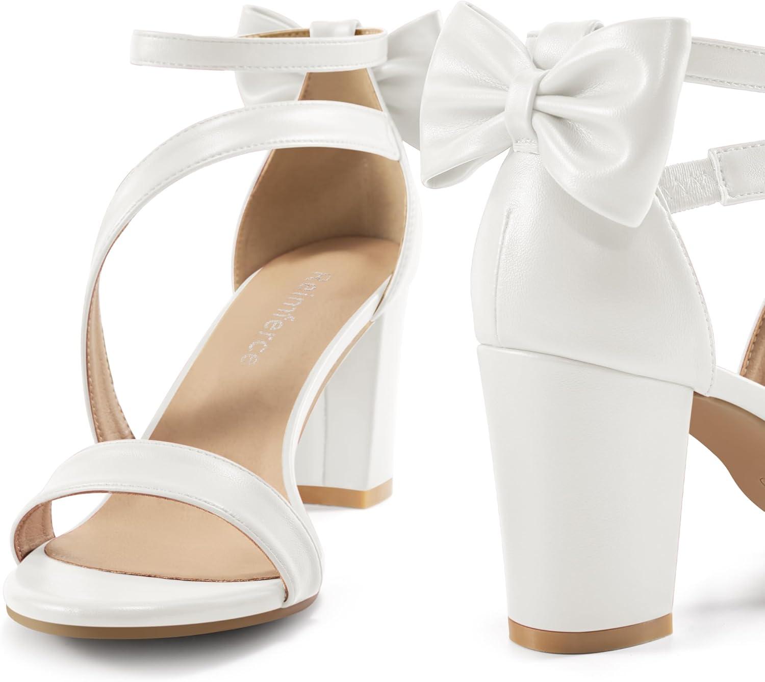 imageChunky Heels for Women Wedding Comfortable Ladies Bow Heel Sandals for Prom Party  Bridal Dressy Walking ShoesWhite