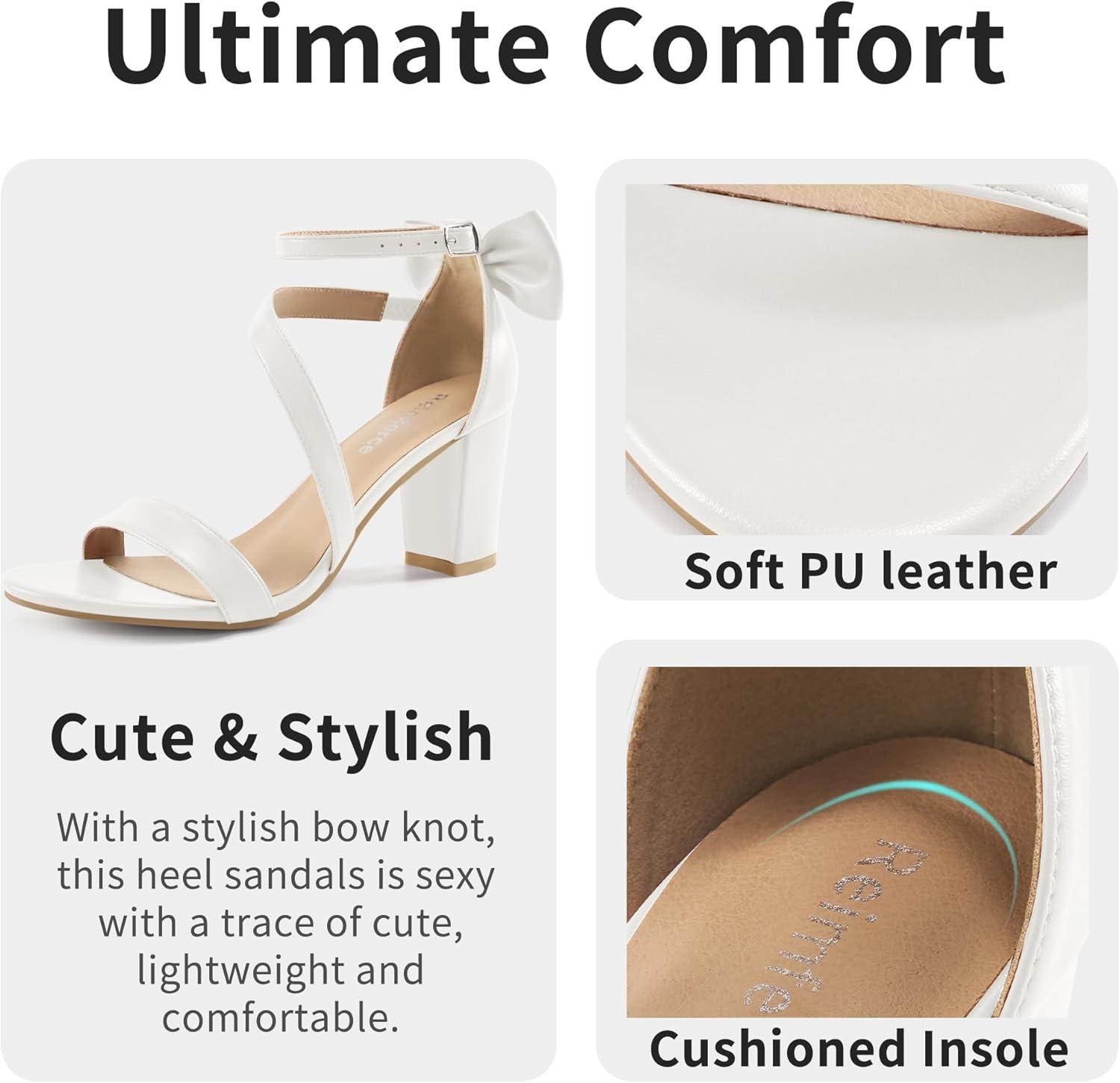 imageChunky Heels for Women Wedding Comfortable Ladies Bow Heel Sandals for Prom Party  Bridal Dressy Walking ShoesWhite