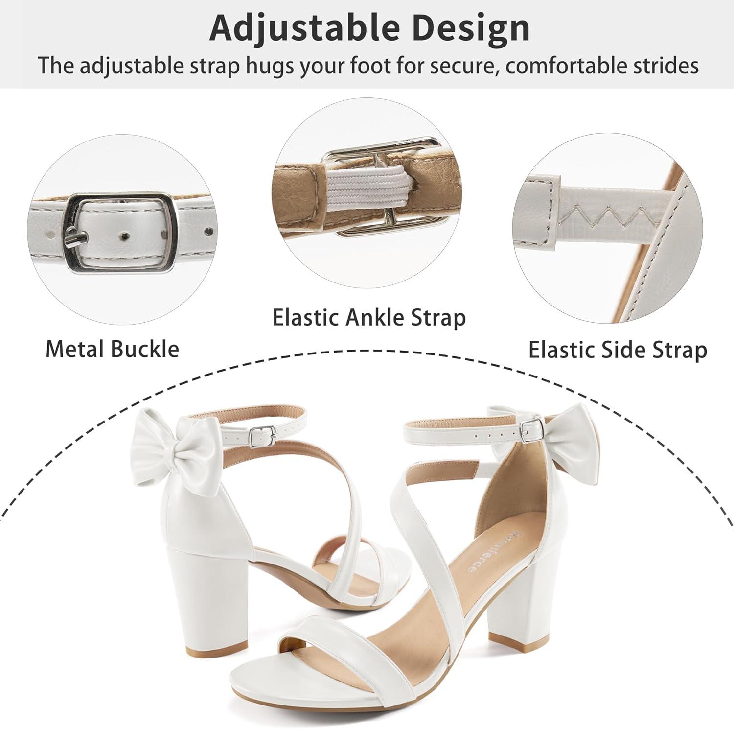 imageChunky Heels for Women Wedding Comfortable Ladies Bow Heel Sandals for Prom Party  Bridal Dressy Walking ShoesWhite