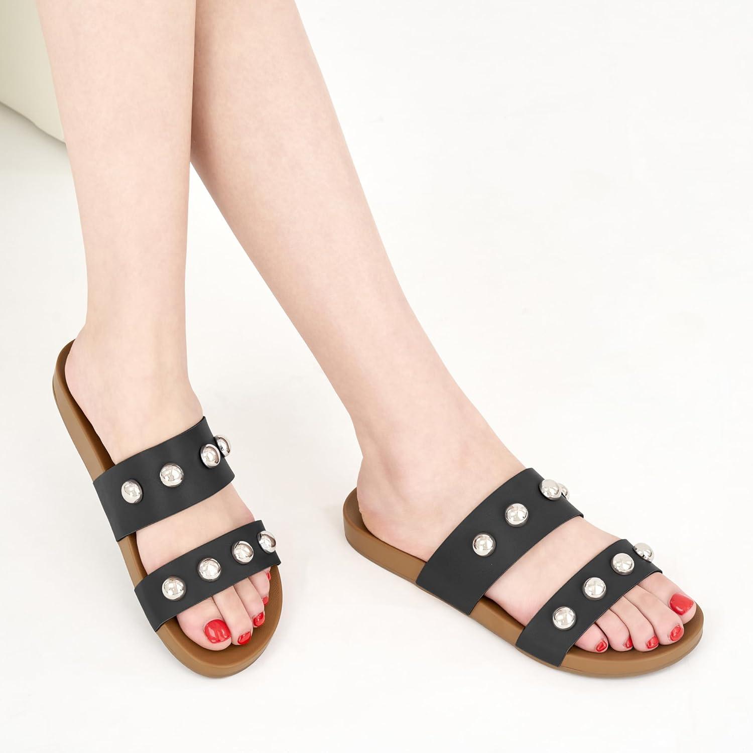 imageComfort Sandals for Women Outdoors Arch Support Open Toe Womens Sandals  Casual Slip On Beach Slides for WomenBlack