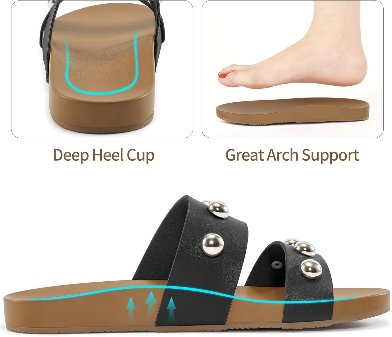 imageComfort Sandals for Women Outdoors Arch Support Open Toe Womens Sandals  Casual Slip On Beach Slides for WomenBlack