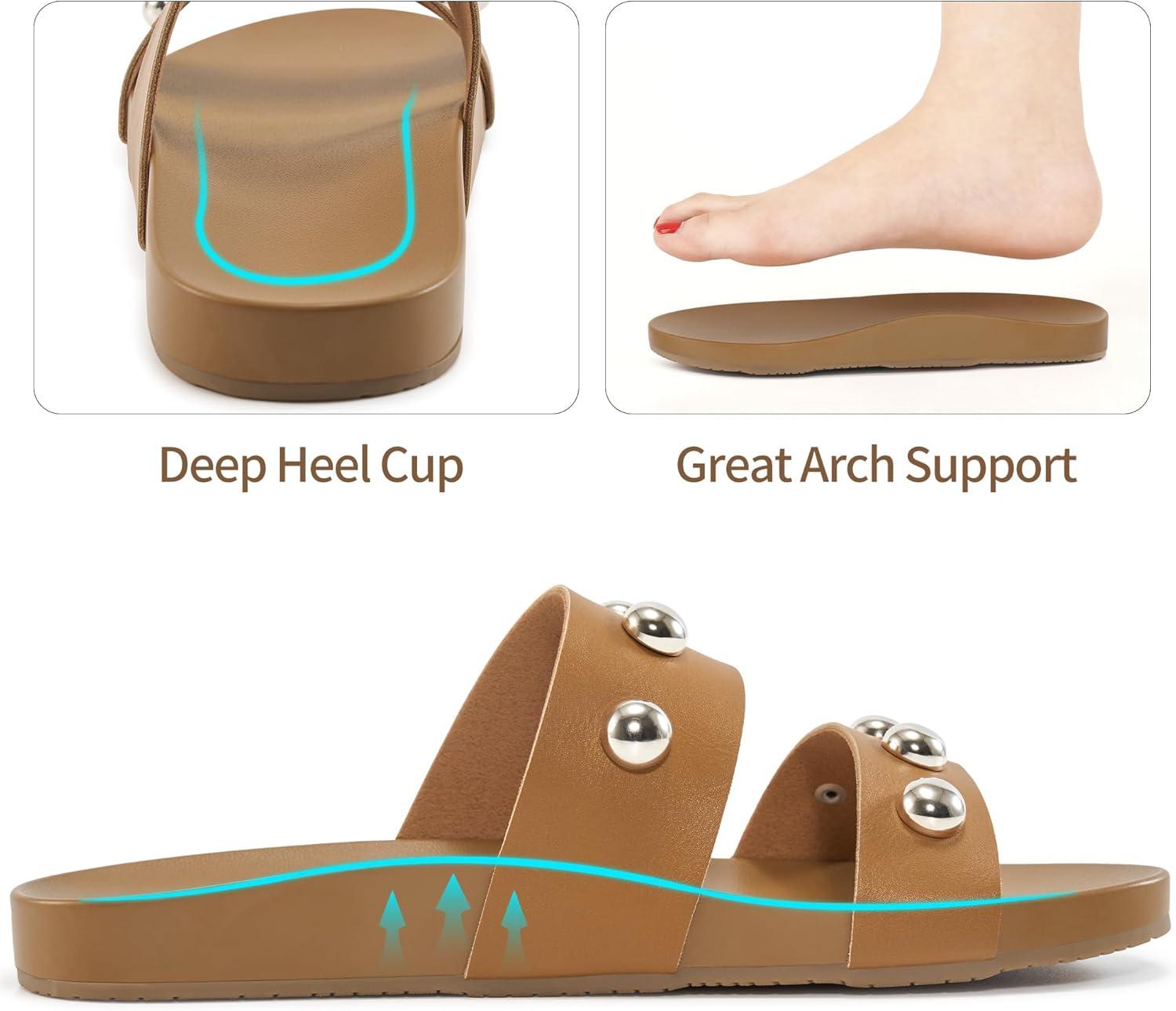 imageComfort Sandals for Women Outdoors Arch Support Open Toe Womens Sandals  Casual Slip On Beach Slides for WomenBrown