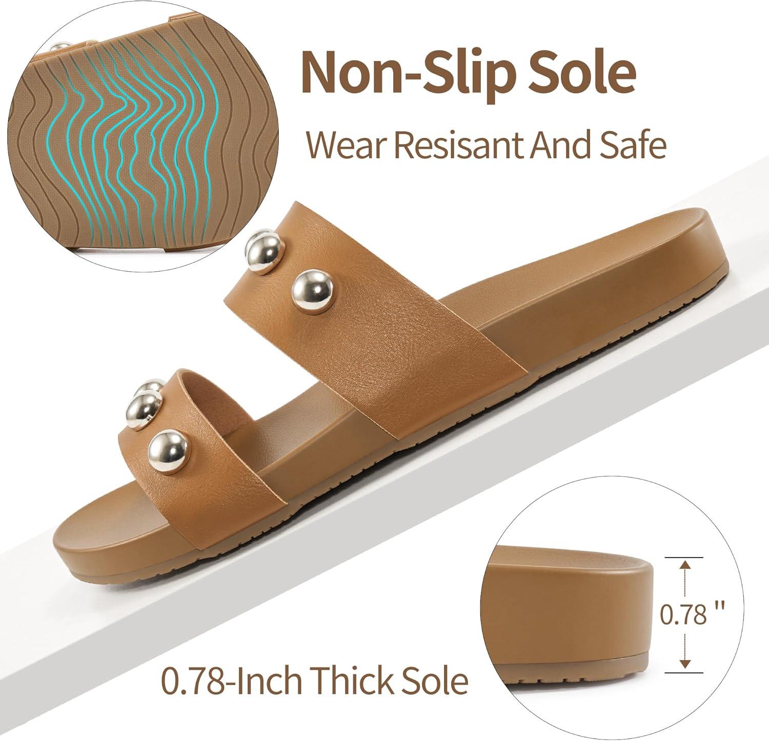 imageComfort Sandals for Women Outdoors Arch Support Open Toe Womens Sandals  Casual Slip On Beach Slides for WomenBrown