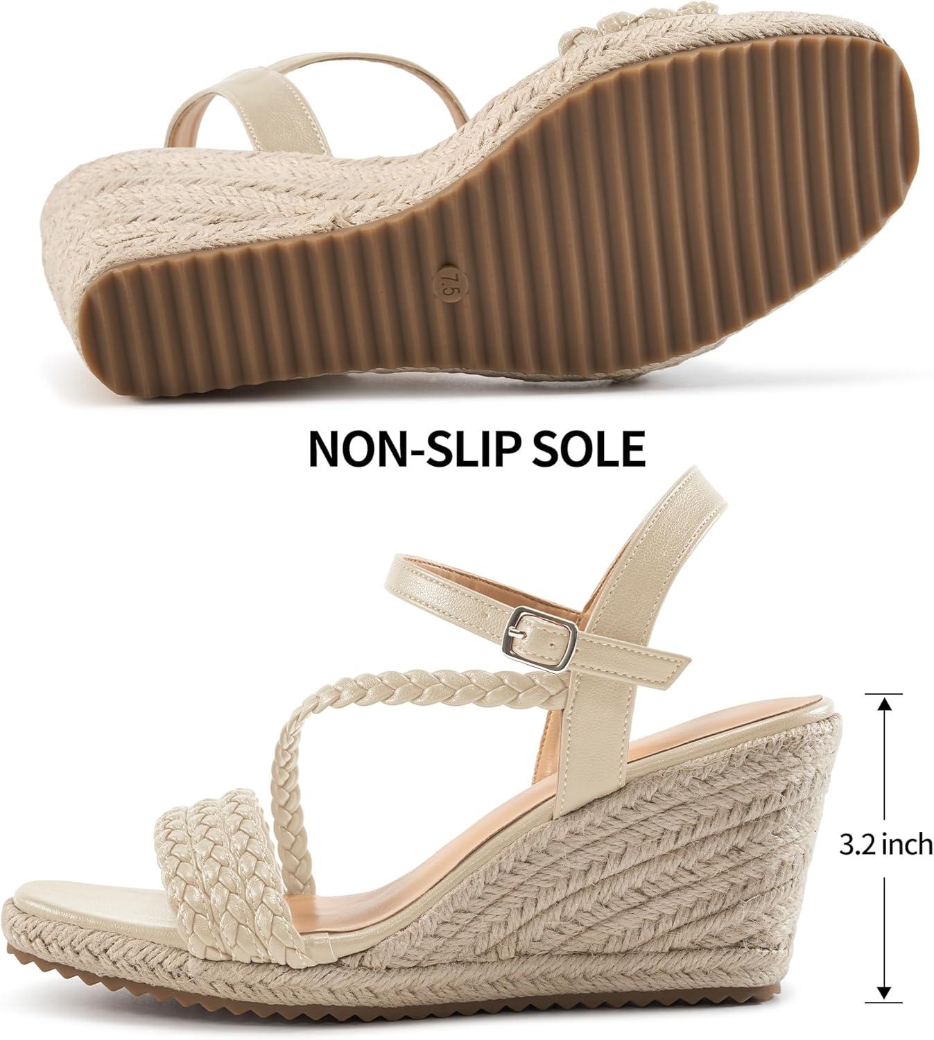 imageDressy Wedge Sandals for Women Comfortable Espadrille Summer Wedding Platform WedgeApricot