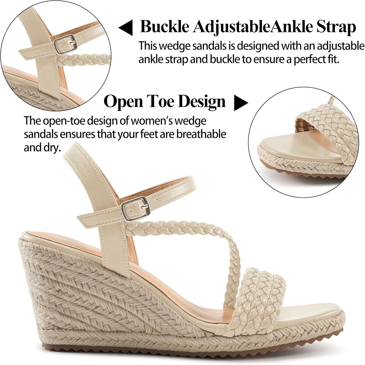 imageDressy Wedge Sandals for Women Comfortable Espadrille Summer Wedding Platform WedgeApricot