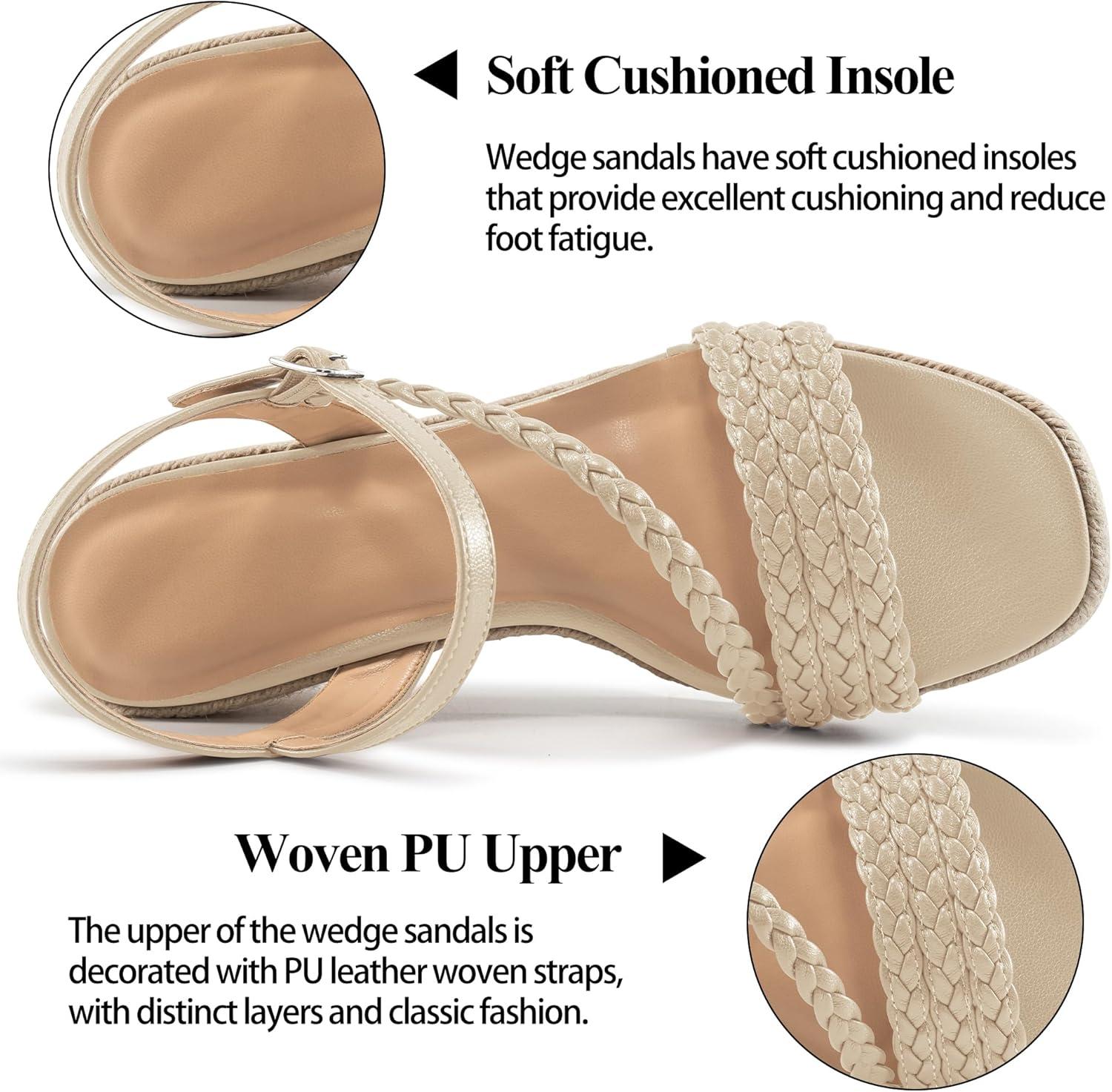 imageDressy Wedge Sandals for Women Comfortable Espadrille Summer Wedding Platform WedgeApricot