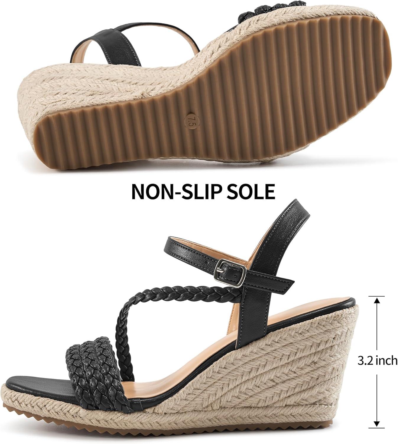 imageDressy Wedge Sandals for Women Comfortable Espadrille Summer Wedding Platform WedgeBlack