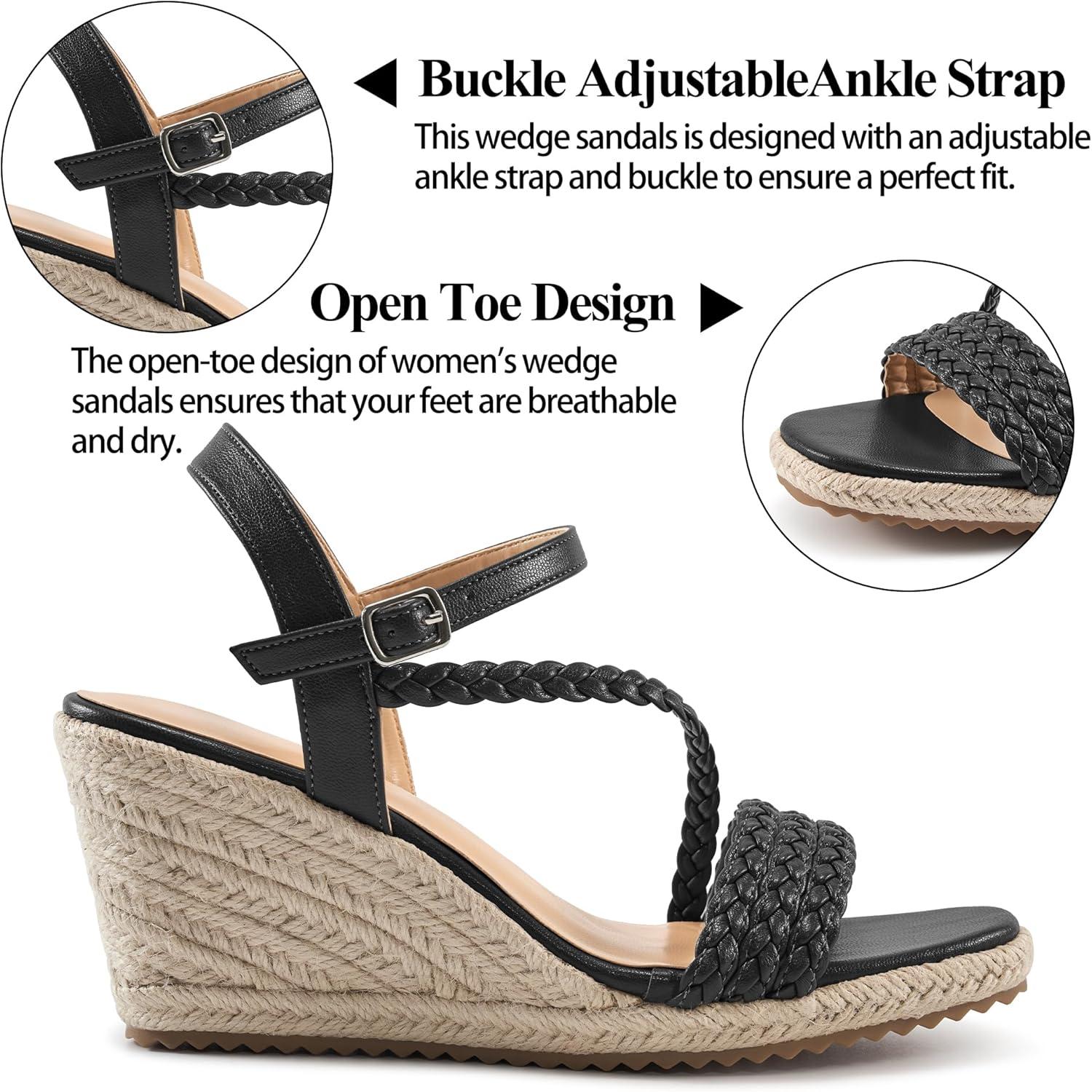 imageDressy Wedge Sandals for Women Comfortable Espadrille Summer Wedding Platform WedgeBlack