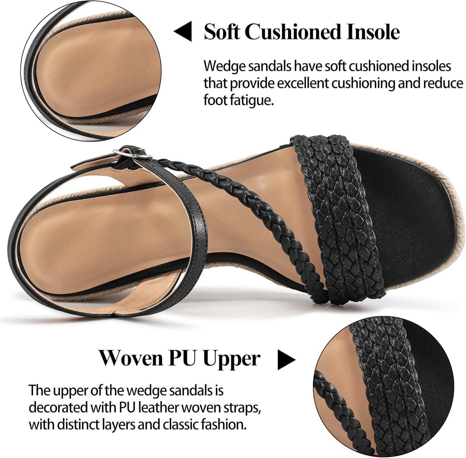 imageDressy Wedge Sandals for Women Comfortable Espadrille Summer Wedding Platform WedgeBlack