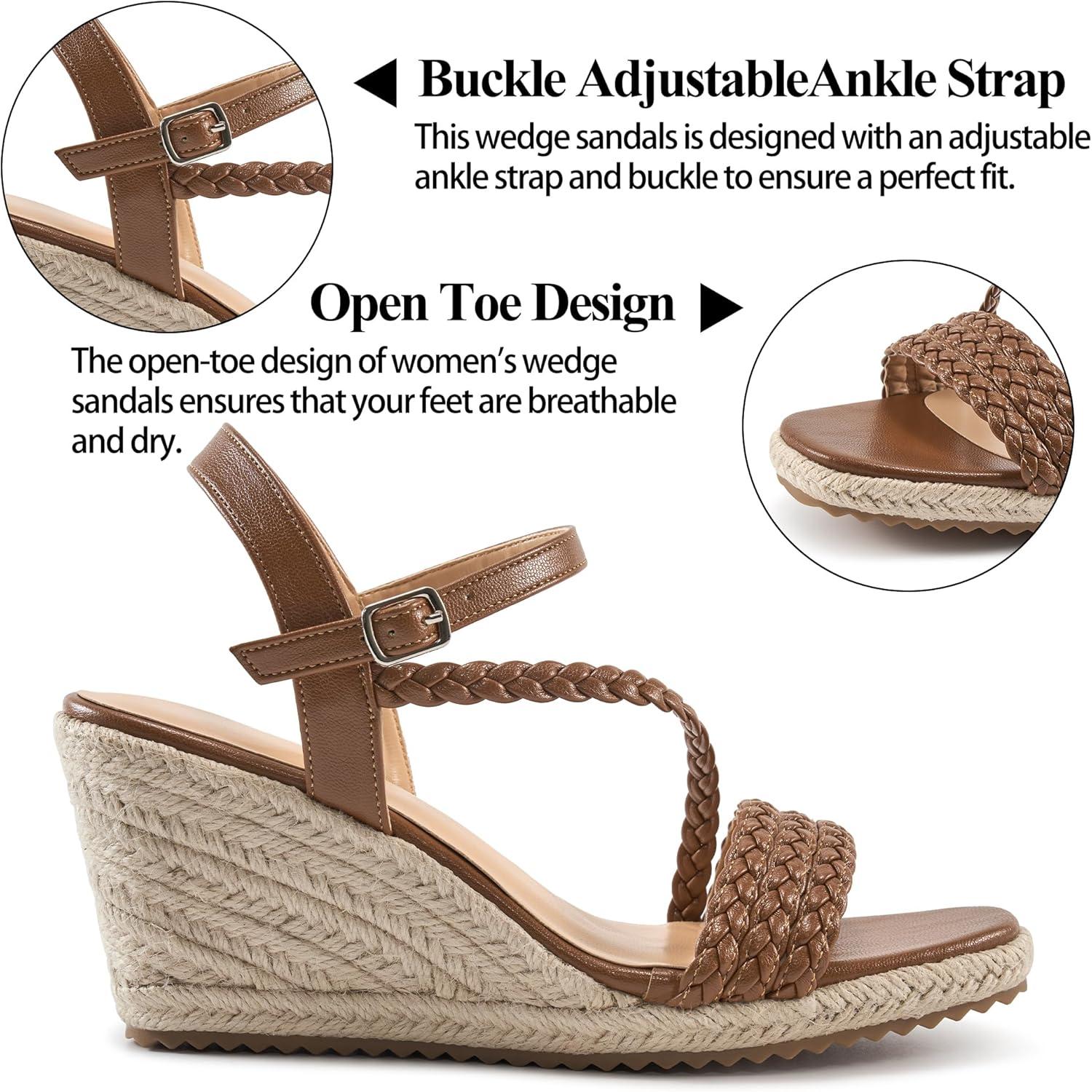 imageDressy Wedge Sandals for Women Comfortable Espadrille Summer Wedding Platform WedgeBrown