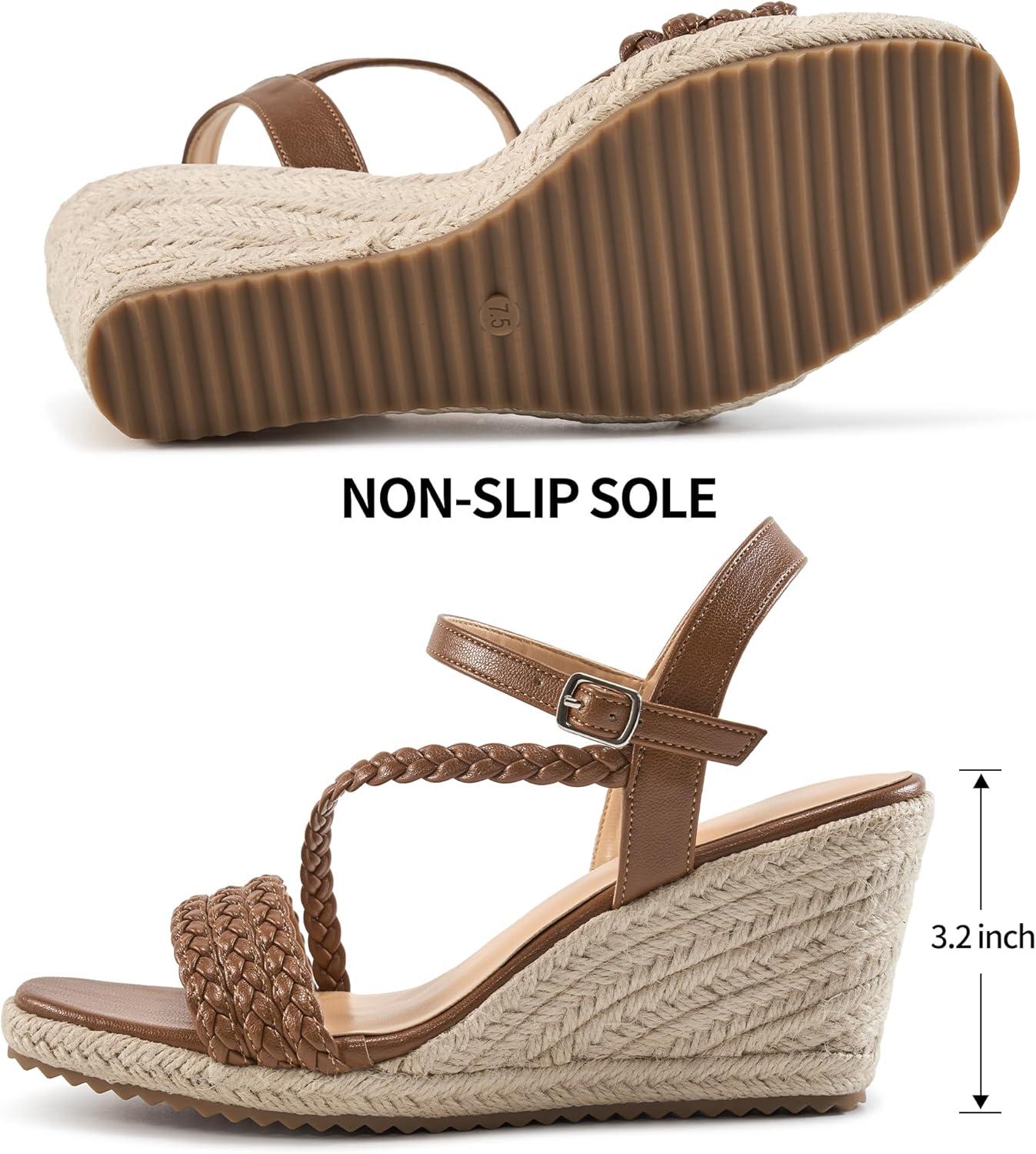 imageDressy Wedge Sandals for Women Comfortable Espadrille Summer Wedding Platform WedgeBrown