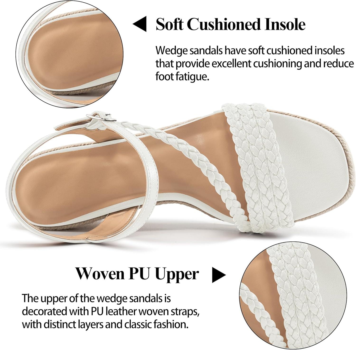 imageDressy Wedge Sandals for Women Comfortable Espadrille Summer Wedding Platform WedgeWhite