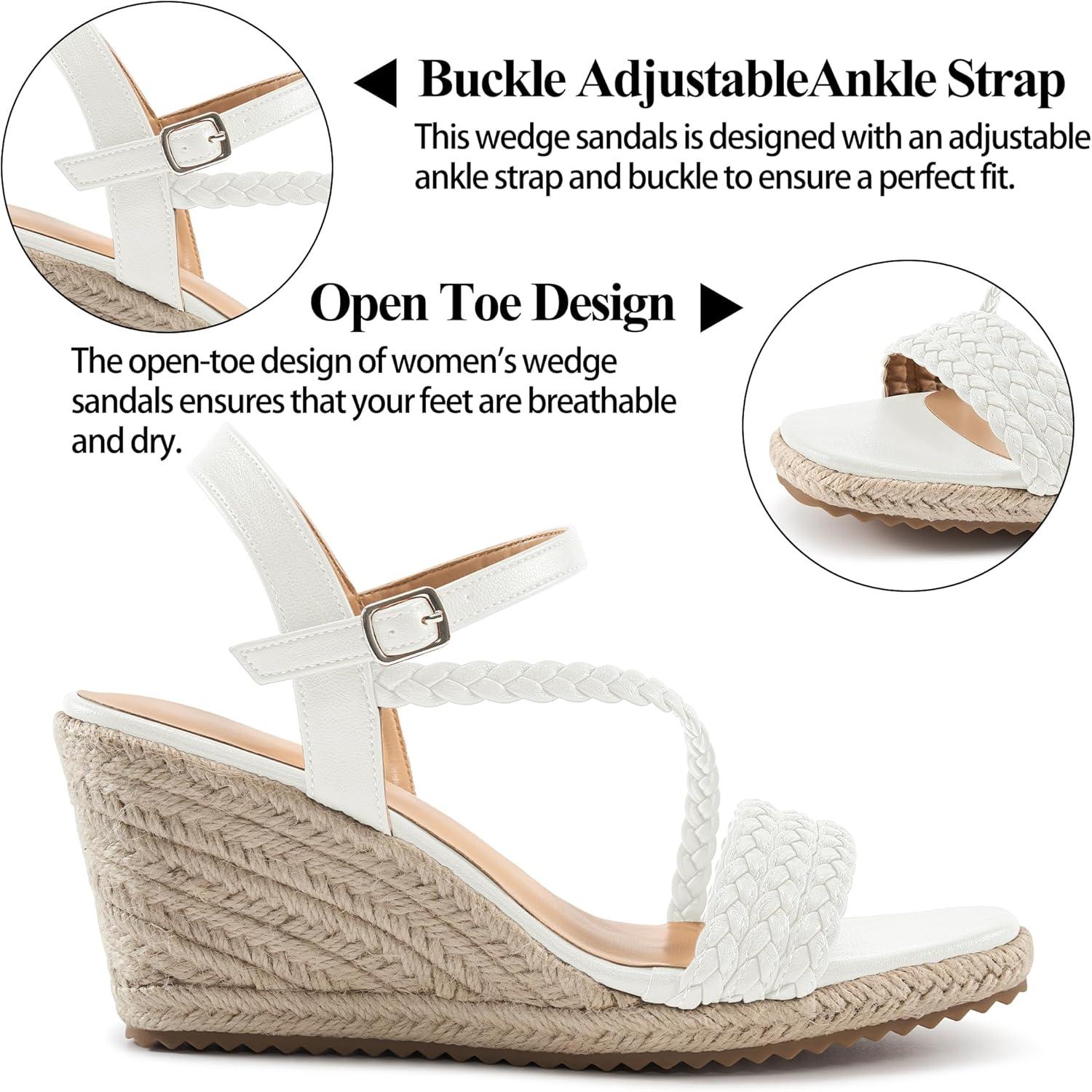 imageDressy Wedge Sandals for Women Comfortable Espadrille Summer Wedding Platform WedgeWhite