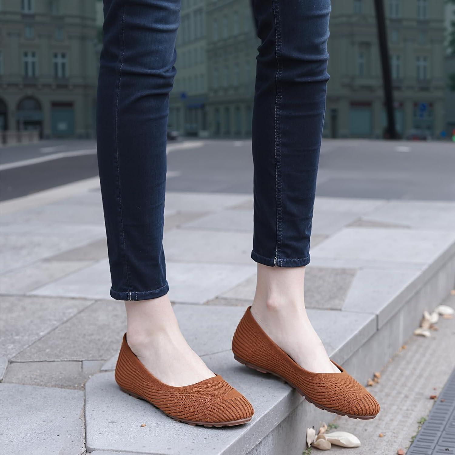 imageFlats for Women Ballets Shoes Comfortable Knitted Dressy Work Flats Ladies Wedding Flat Casual ShoesBrown