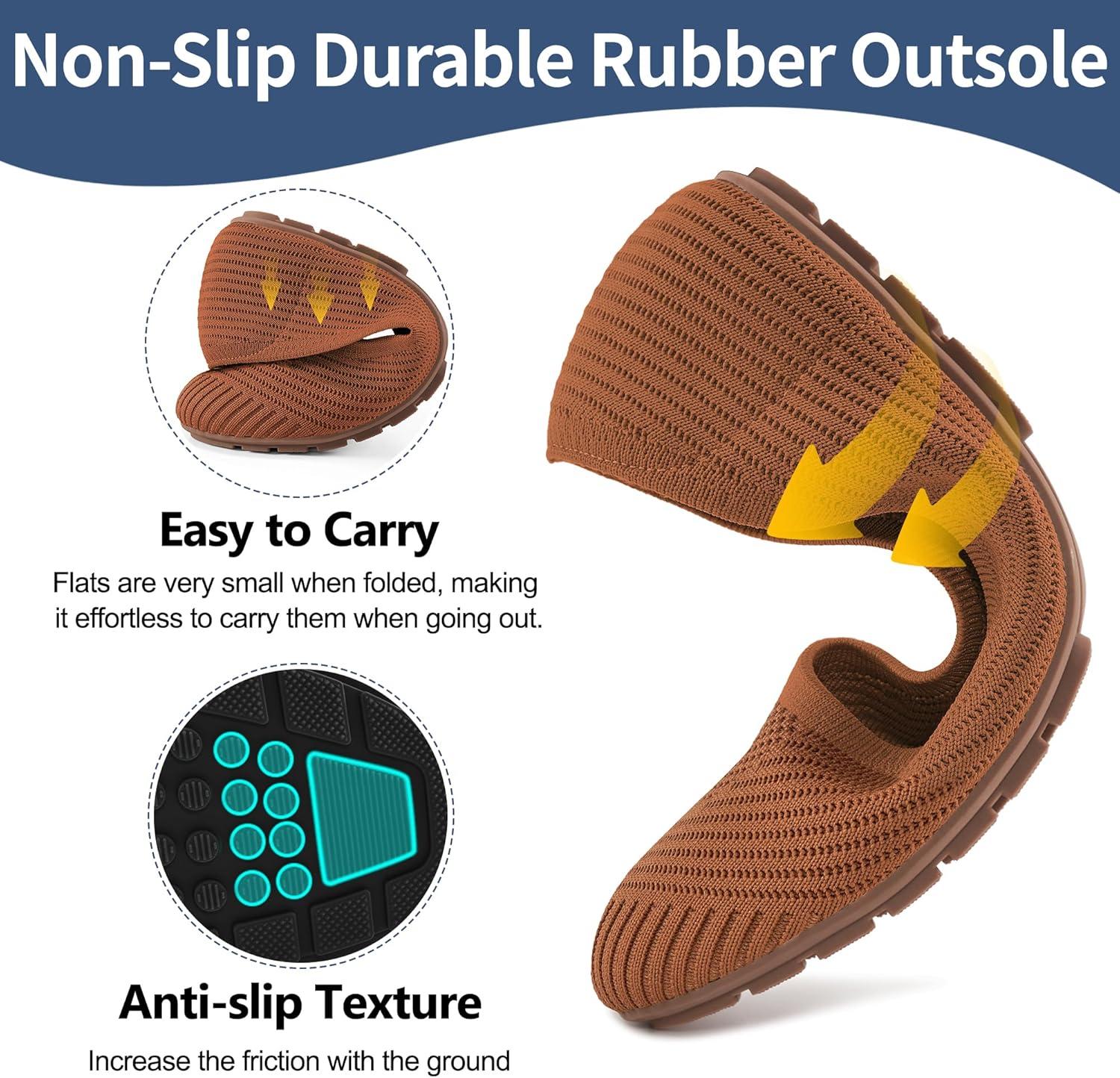 imageFlats for Women Ballets Shoes Comfortable Knitted Dressy Work Flats Ladies Wedding Flat Casual ShoesBrown