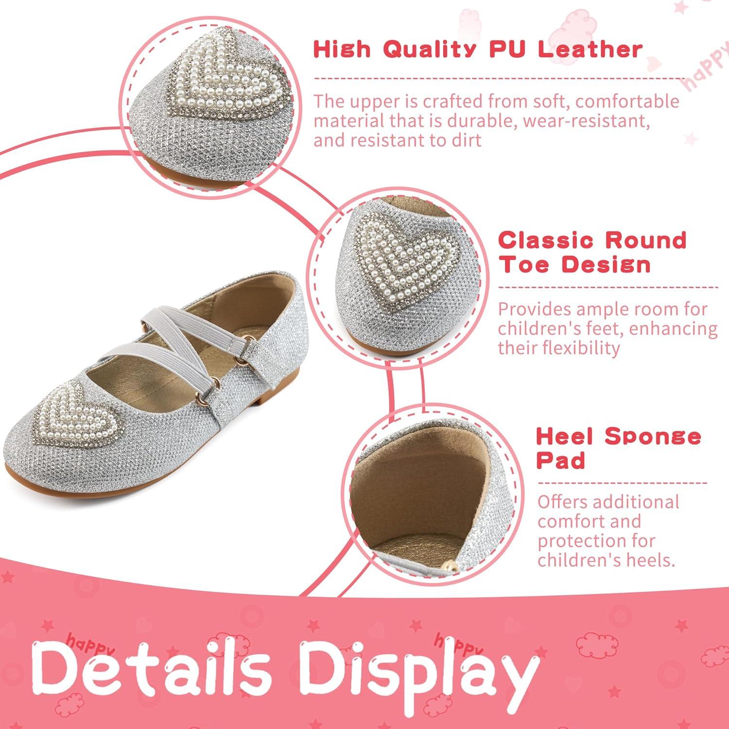 imageGirls Dress Shoes Flats Little Kid Princess Flat for Birthday Wedding  Toddler Ballerina Shoe for School WalkingSilver