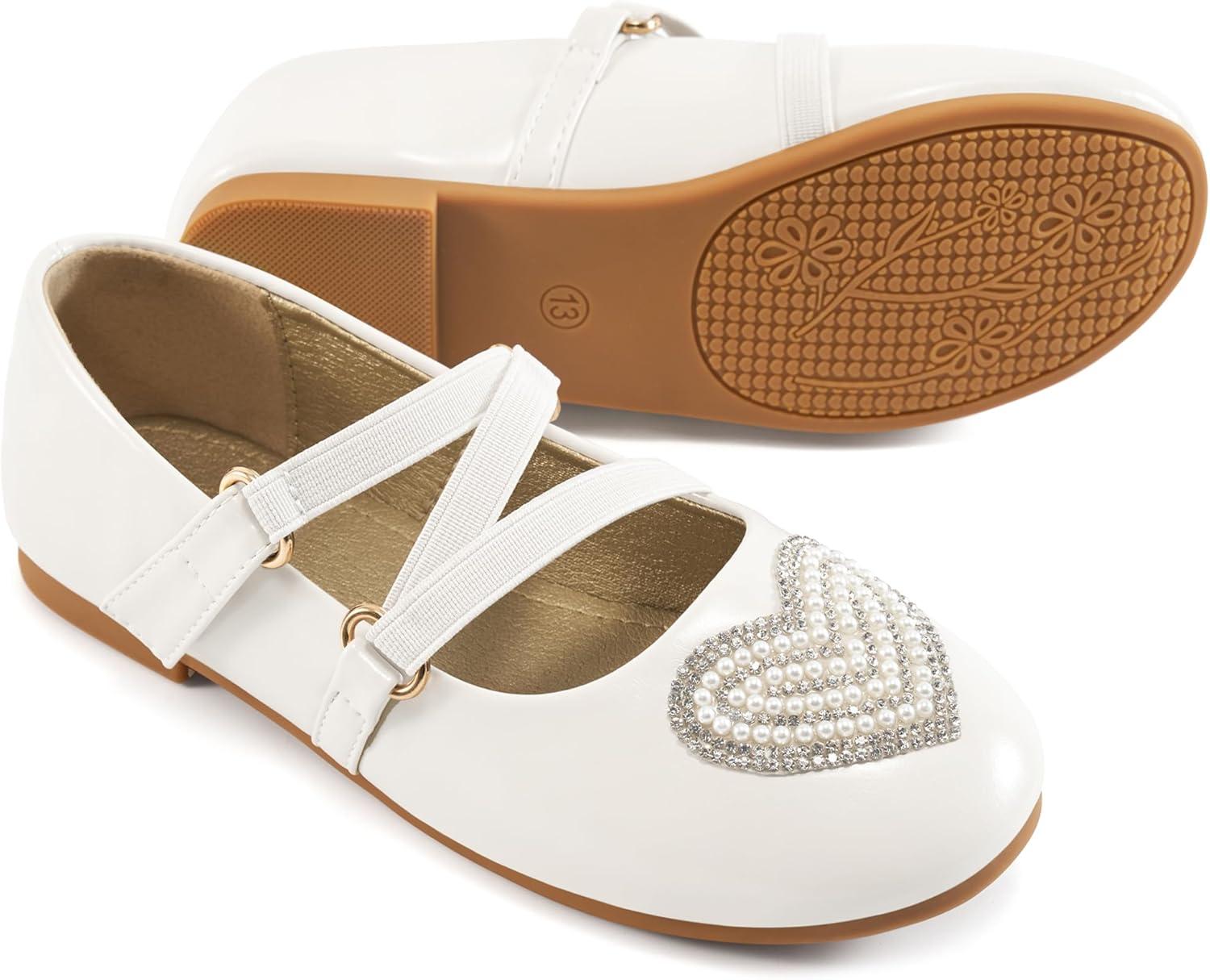 imageGirls Dress Shoes Flats Little Kid Princess Flat for Birthday Wedding  Toddler Ballerina Shoe for School WalkingWhite